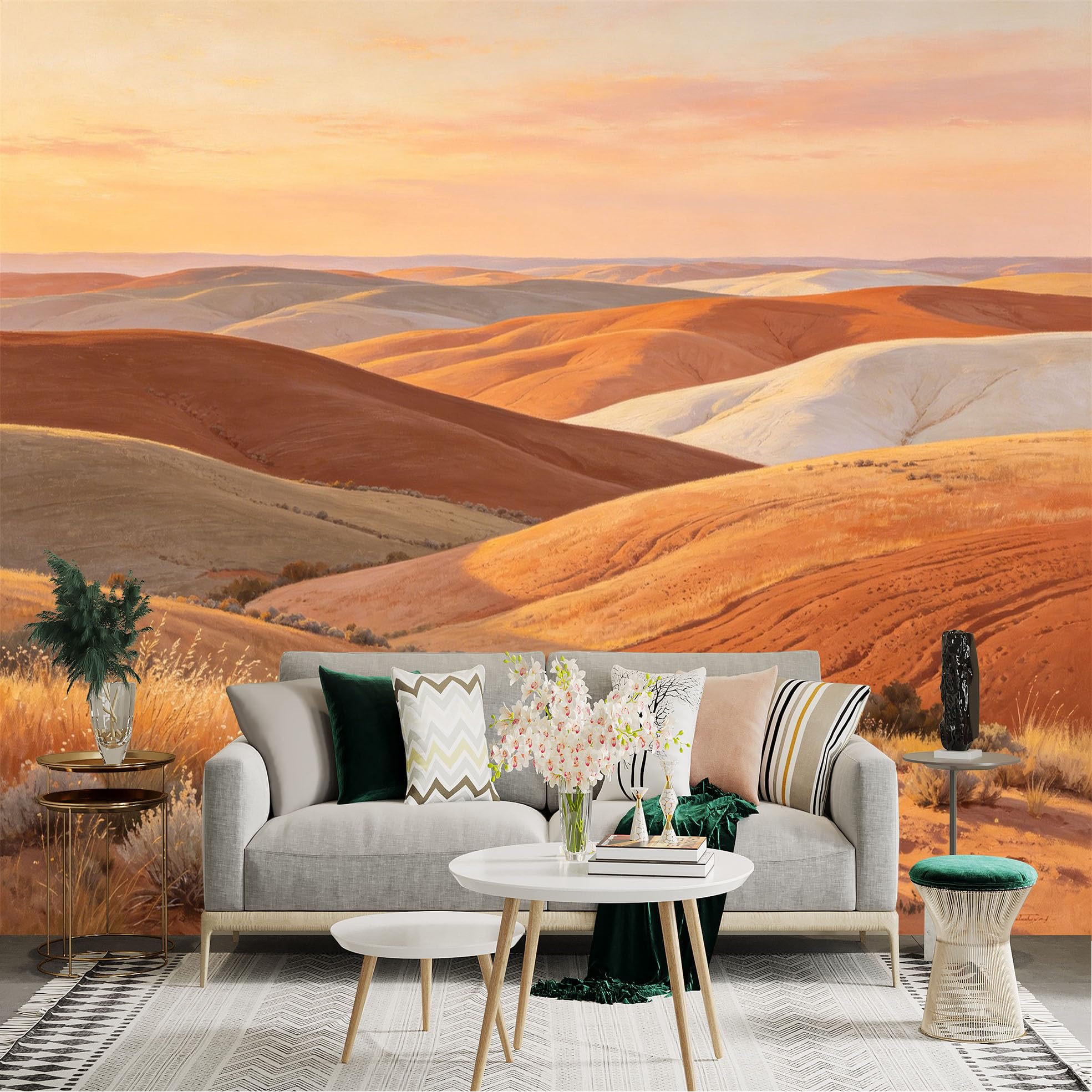 Lnzczhyre Dbh260521831 Custom Size Wall Sticker Mural， Warm Desert Dunes， Rolling Golden Hills， Sunset Landscape， Vast Sand Desert Scenery， For Wall Decoration， Peelandstick Wall Decals.
