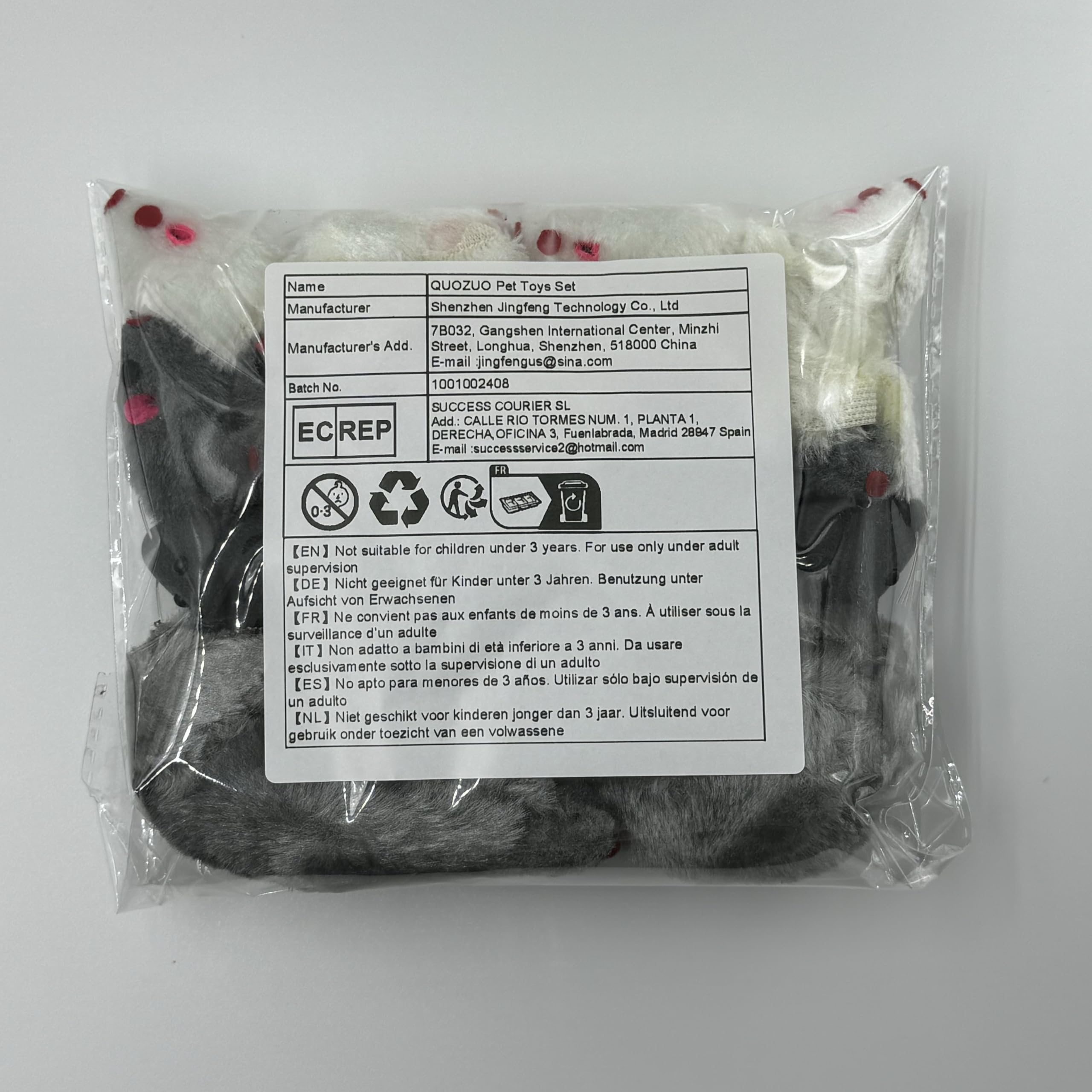 QUOZUO Juguetes de ratón para gatos, juguetes peludos para mascotas con sonajeros para gatitos, 16 piezas, blanco y negro