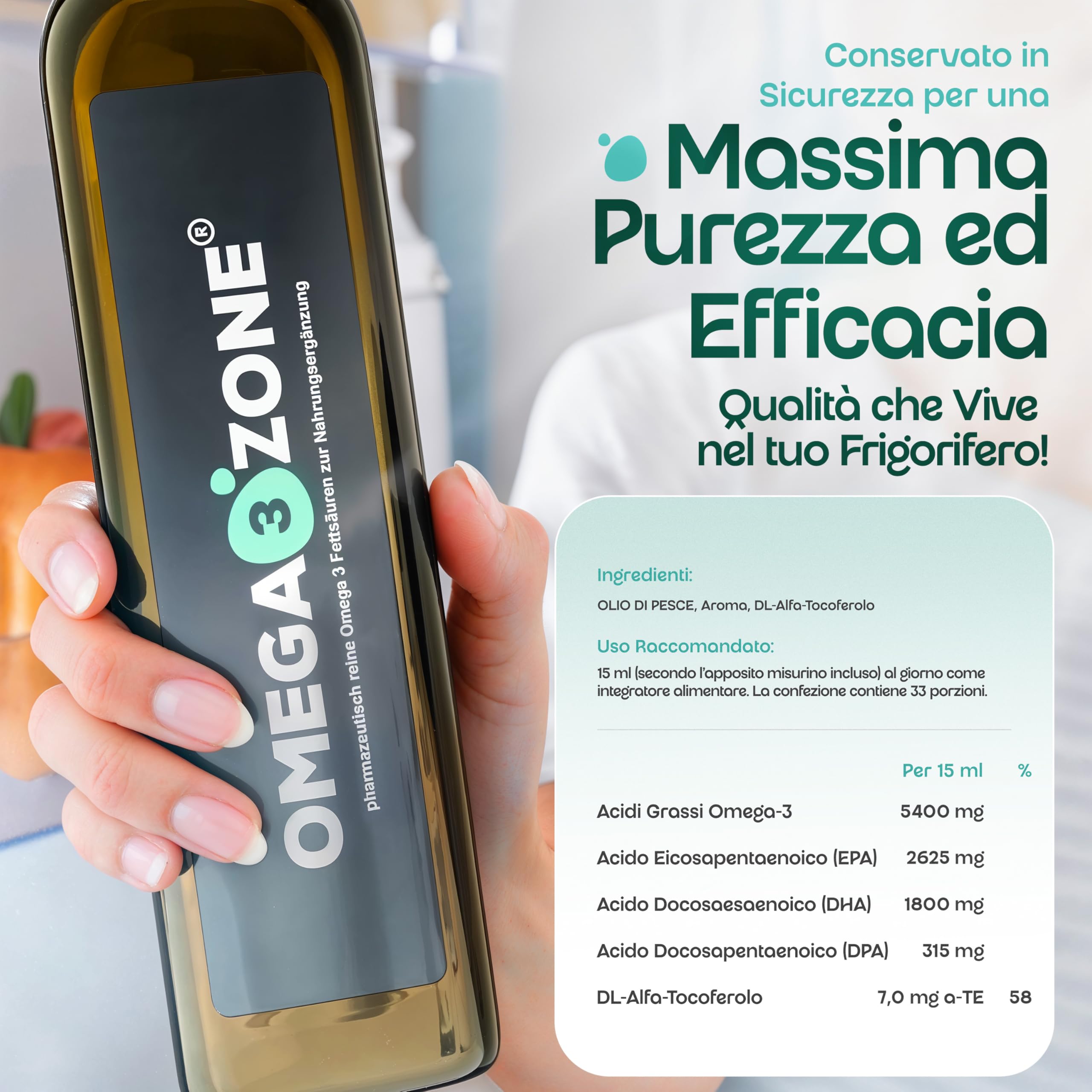 omega3zone Olio di pesce Omega 3 ad alto dosaggio - Omega 3 con 5400 mg per porzione - Olio di pesce premium - testato in laboratorio, prodotto in Germania - 500 ml (500ml, Limone-Zenzero)