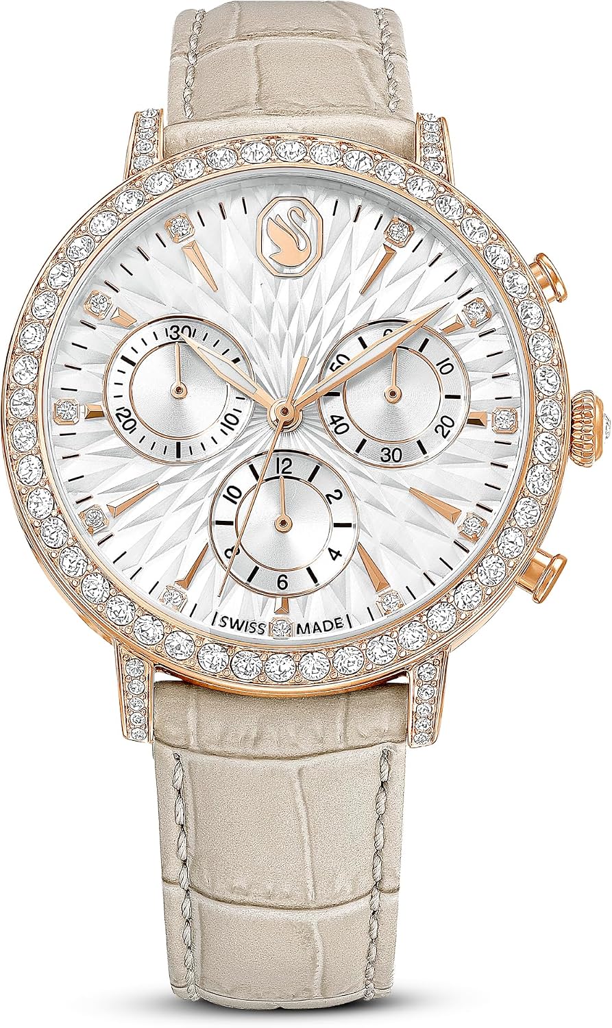 Swarovski Matrix Chrono Watch Leather Strap, Swiss Made,