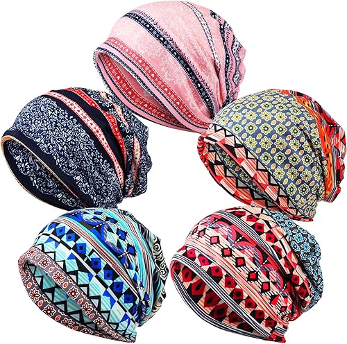 Gorro holgado para mujer, 5 piezas, turbante, elástico, para el cáncer, gorros, bufanda para dormir