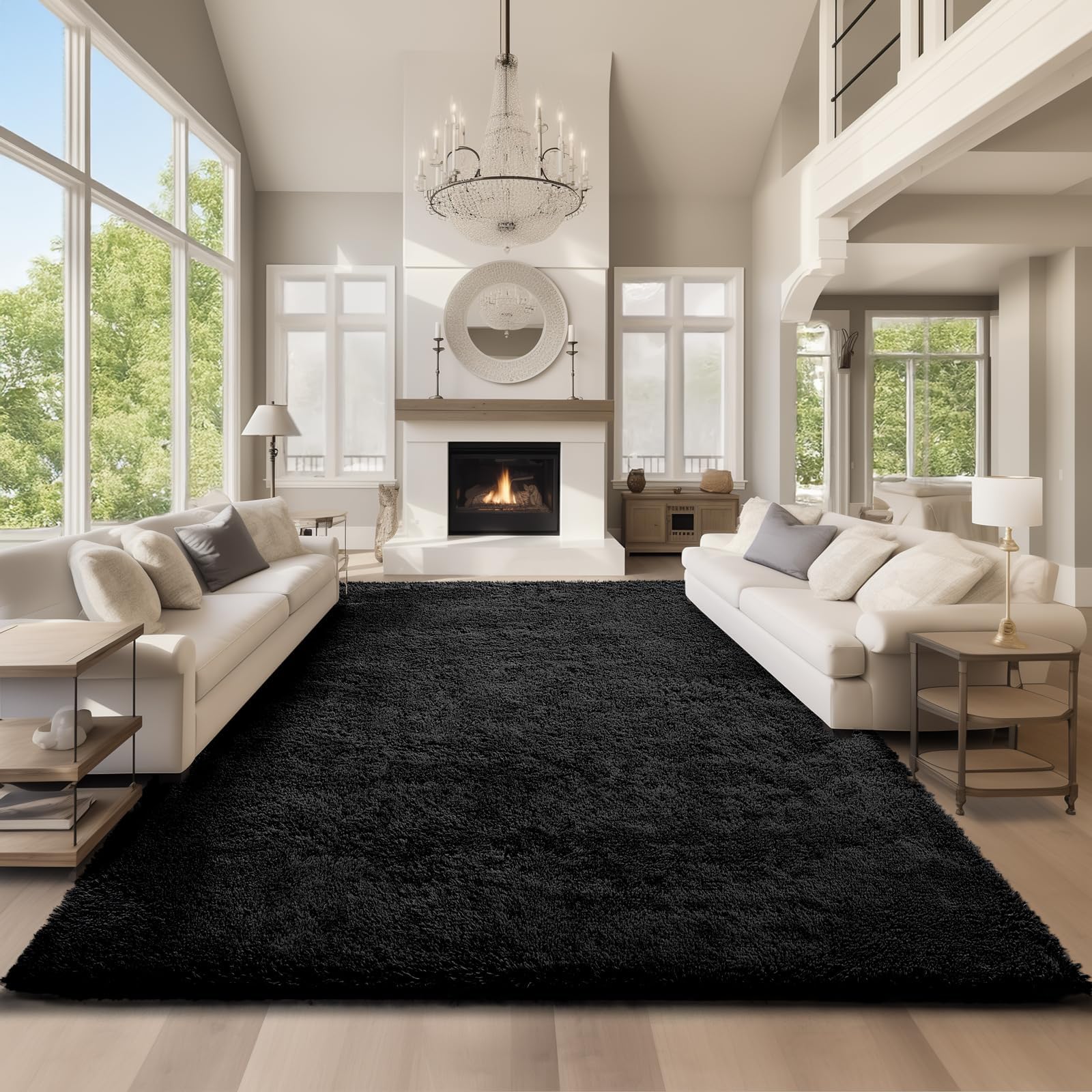 Ophanie Area Rugs 9x12 Living Room, Large Black Bedroom Carpet, Big Shag Indoor Thick Soft Nursery Rug, Fluffy Carpets for Boy and Girls Room Dorm Home Decor Aesthetic with Over 99 pcs Pile fibers