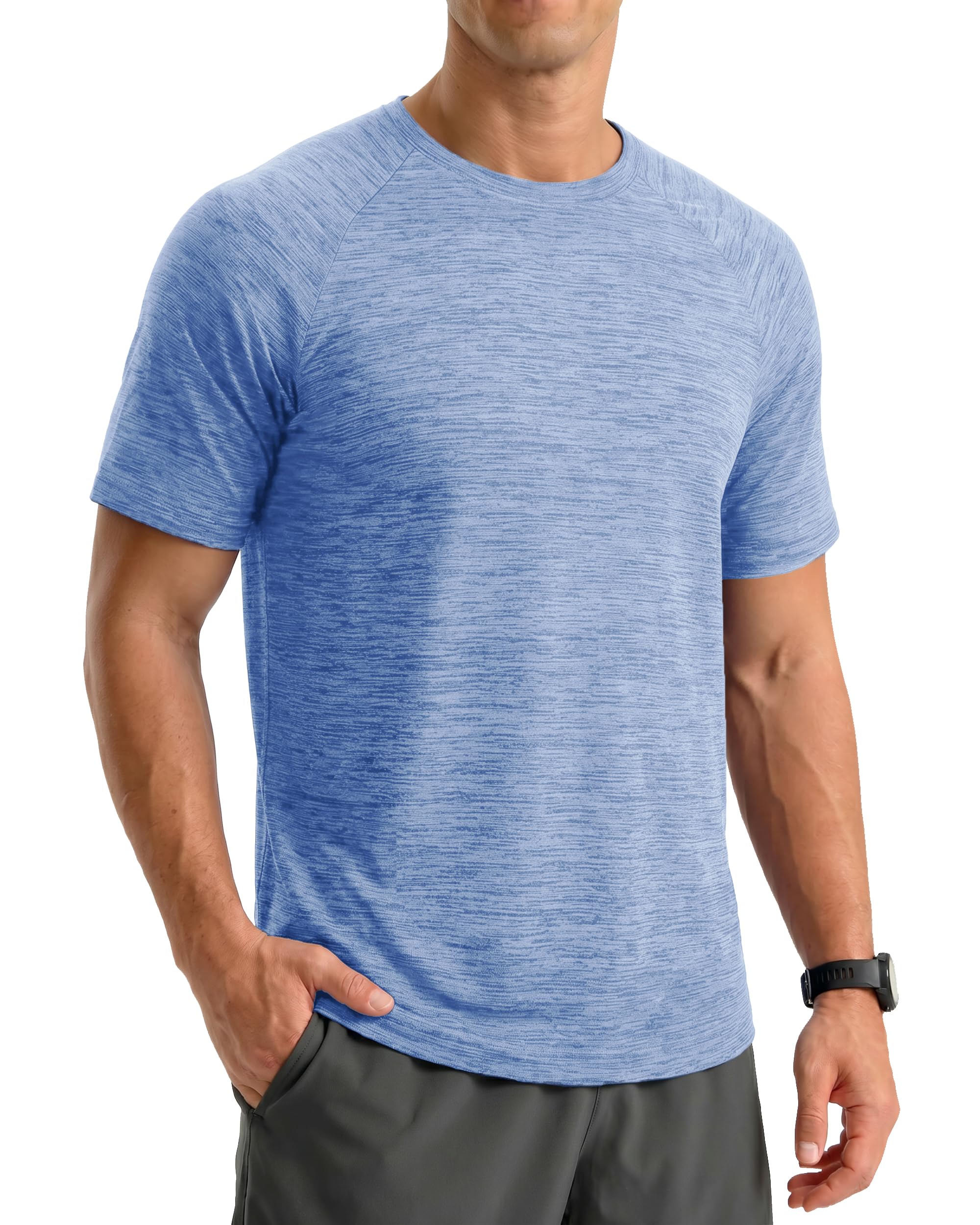 MAGCOMSEN Herren Meliert Sport T-Shirts Atmungsaktiv Funktionsshirt Schnelltrocknend Laufshirt Strech Wandershirt Leicht Trainingsshirt Ohne Etiketten für Training, Gym,Sport