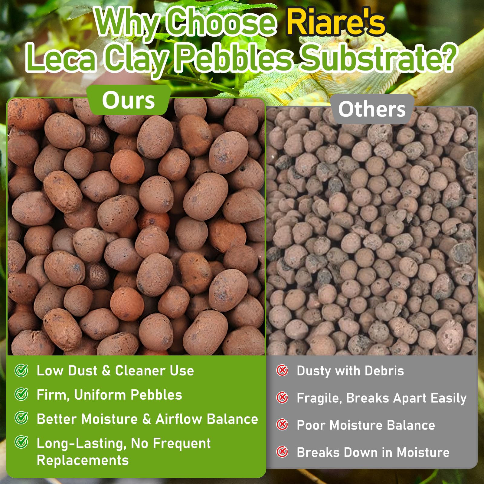 Riare Bolas de arcilla expandidas de 6 libras, sustrato de terrario para reptiles – 100% orgánico ligero arcilla guijarros sustrato ranas falso sustrato inferior sustrato de terrario bioactivo para