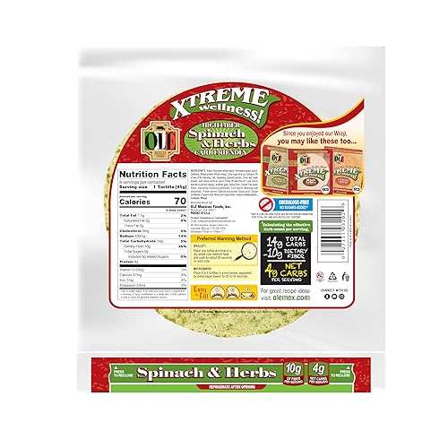Miniatura 2 de Ole Xtreme Wellness - Envolturas de tortilla de harina de espinacas y hierbas | Tamaño de 8 pulgadas | 8 unidades cada paquete | Paquete de 4