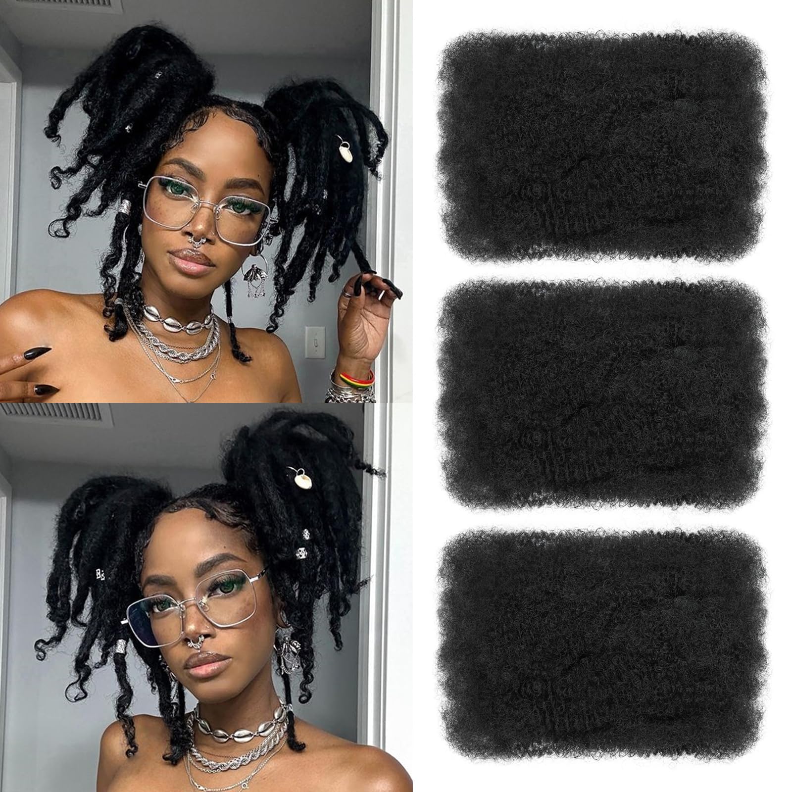 XIIMENALU Afro Kinky Curly Braiding Bulk Hair For Mini Twists Afro Kinkys Bulk Synthetic Cuban Twist Hair Soft Locs Micro Spring Twist For Dreadlocks Loc Repair (1B#
