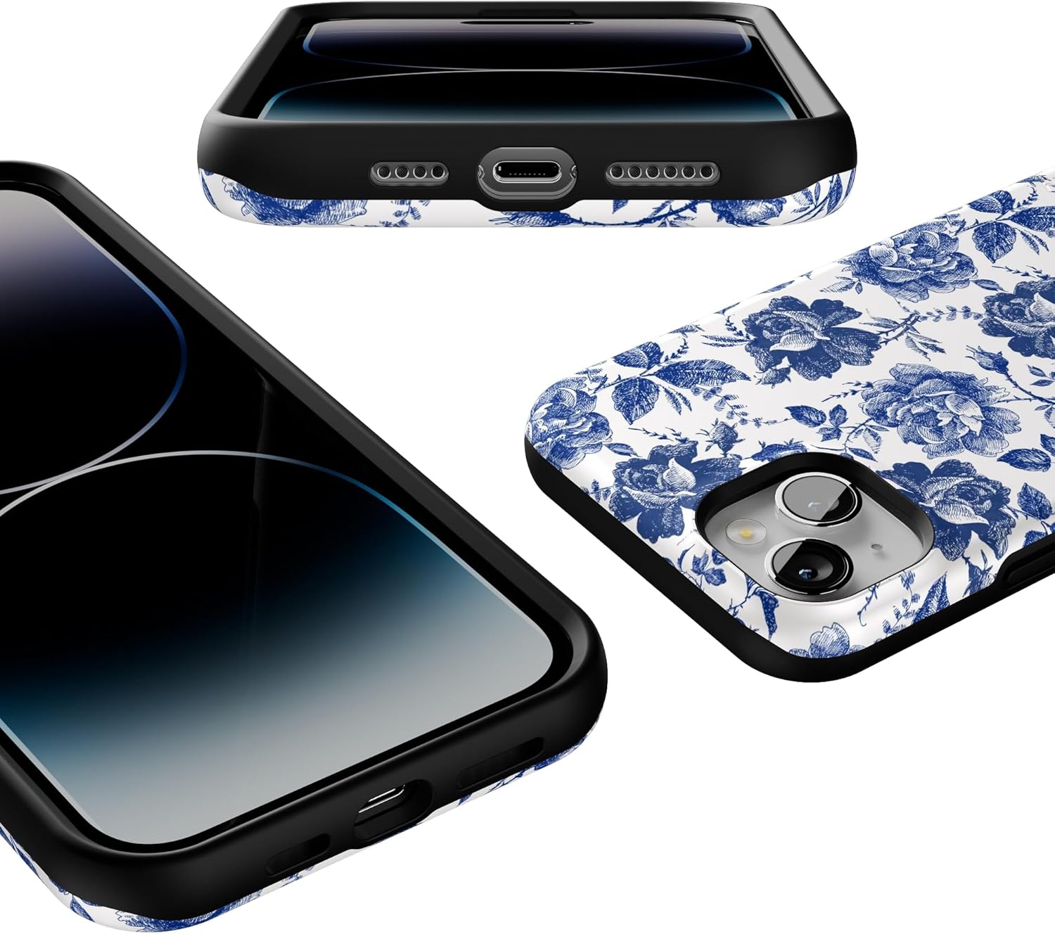 Casely iPhone 14 Plus Case | Rose to Fame | Blue & White Floral | Bold Protective Design | Compatible with MagSafe