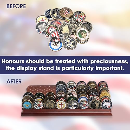 Miniatura 3 de LIUYALO Exhibición de monedas de desafío de 6 filas con bandera de Estados Unidos, soporte para monedas de desafío hecho de 100% madera maciza