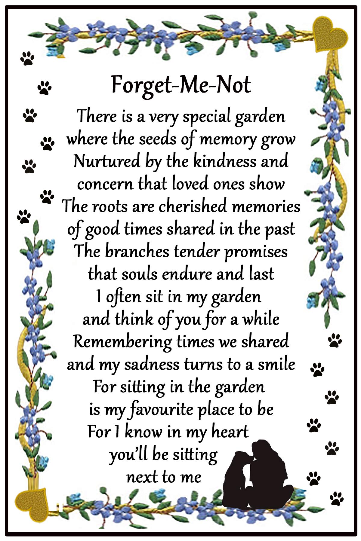 Dog RIP Bereavement Gift - Forget me not verse, 6 x 4 inch Fridge Magnet, Pet loss, Remembrance, Memorial, Sympathy Flexible Magnet
