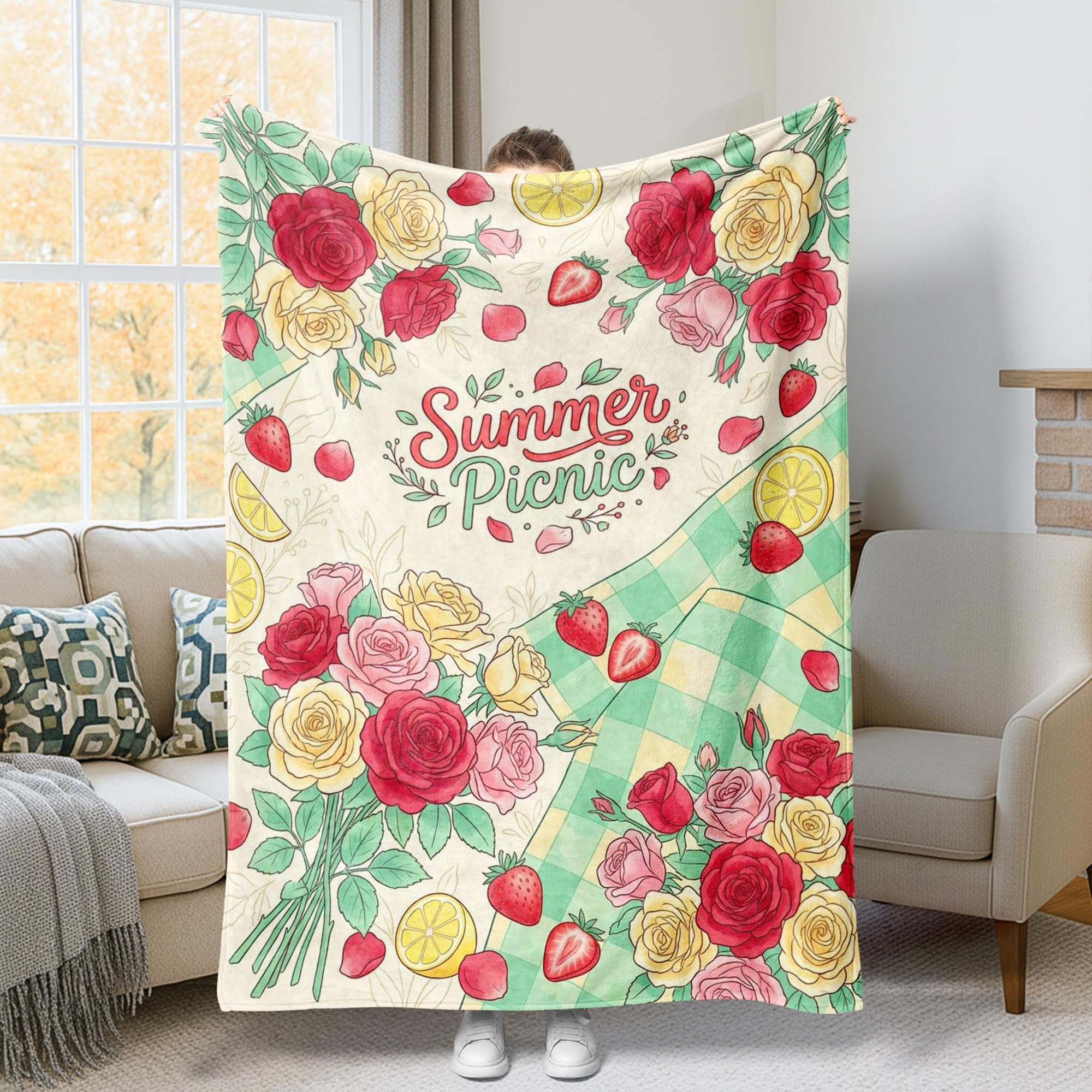 Couverture de pique-nique d'été fraise pour parc et canapé cozy
