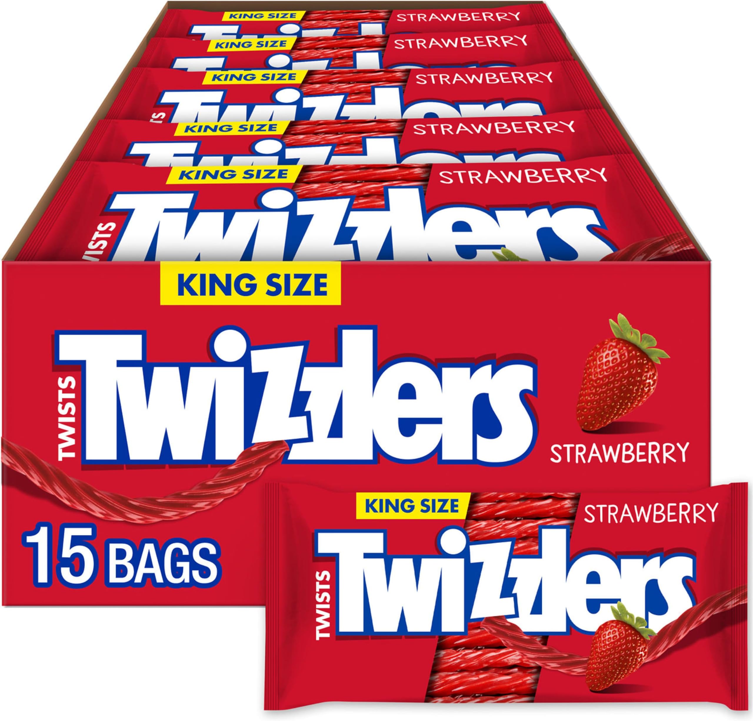 Twists Strawberry Flavored King Size, Chewy Candy Packs, 5 oz (15 Count)