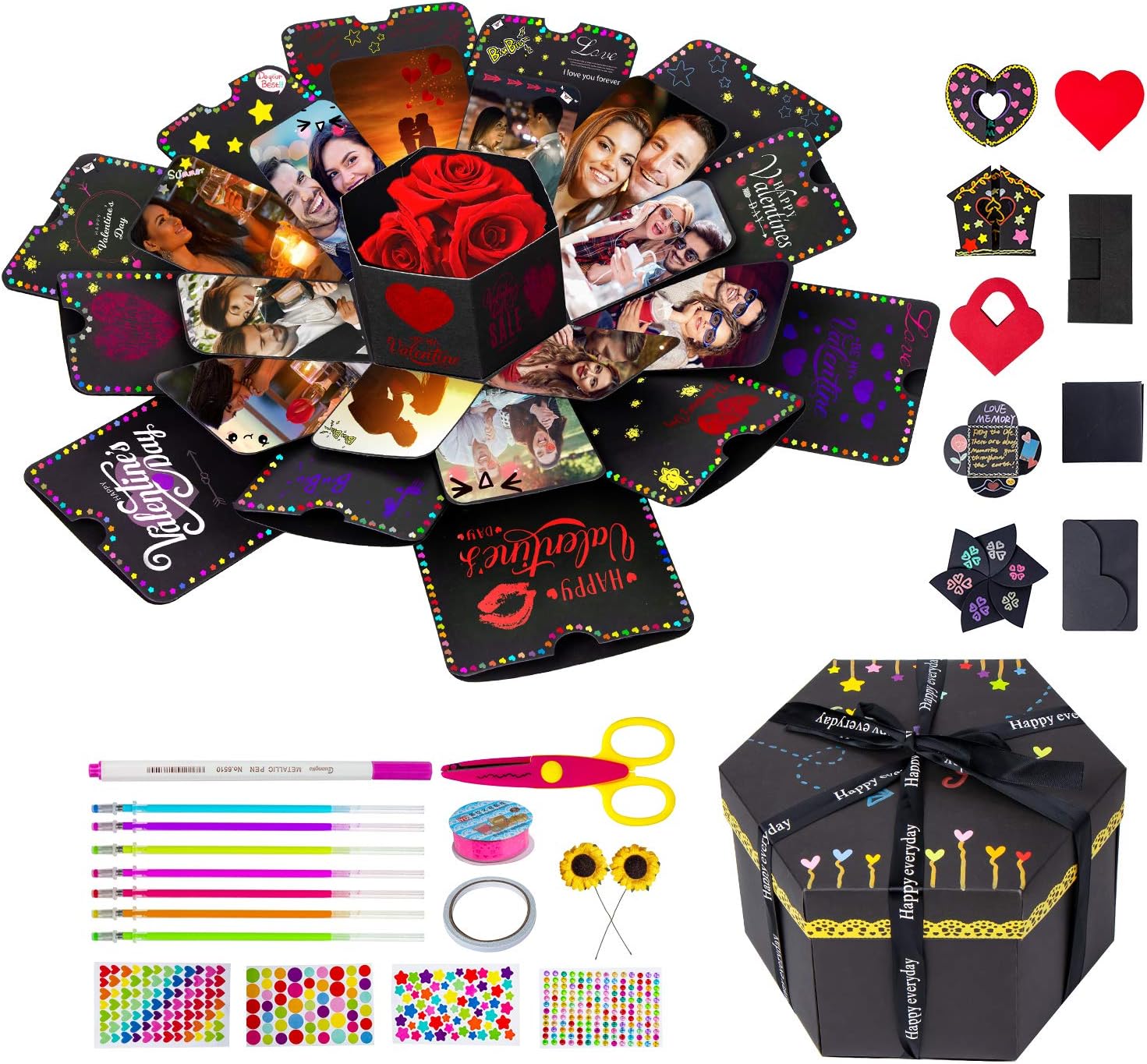 MOMSIV Hexagon Explosion Gift Box, DIY Photo Album Gift Box, Surprise Love Memory Box for Christmas, Valentine's Day, Birthday, Anniversary, Wedding, Marriage Proposals