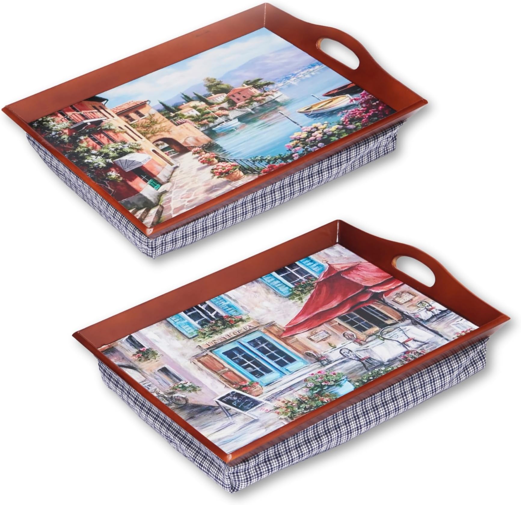 Pack of 2 Large Cushioned Lap Trays with Generously Padded Bean Bag Base – Comfortable, Lightweight Serving Trays for Bed or Sofa. Ideal for Eating Dinner, Reading or Crafting.