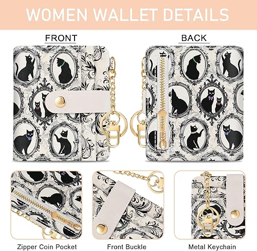 Miniatura 6 de Rfid - Cartera para mujer, pequeña y delgada para tarjetas de crédito, de piel sintética, plegable, con cremallera, bolsillo para monedas, ventana