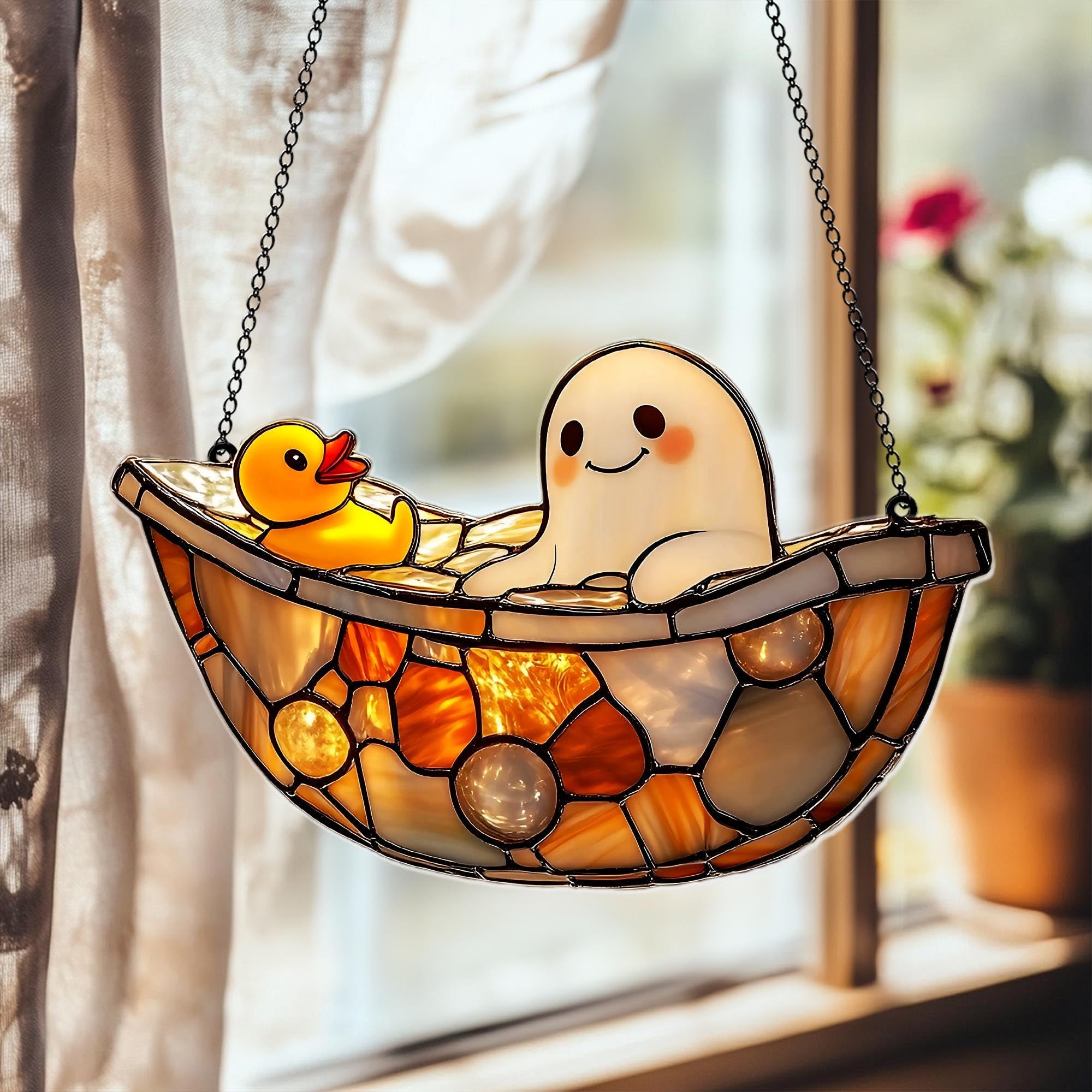 Atrapasueños de acrílico colorido para colgar en la ventana, panel de atrapasueños para decoración del hogar, coche, jardín, regalo, lindo tina, fantasma, vidrieras de imitación