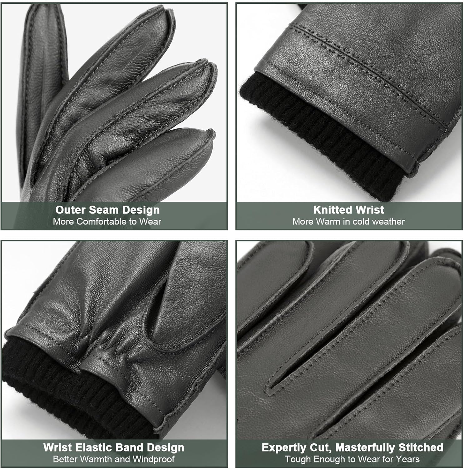 FIORETTO Men's Chrome free Leather Driving Gloves Touchscreen Warm Cashmere Wool Lined Sheepskin Winter Gloves M24002 - Image 4