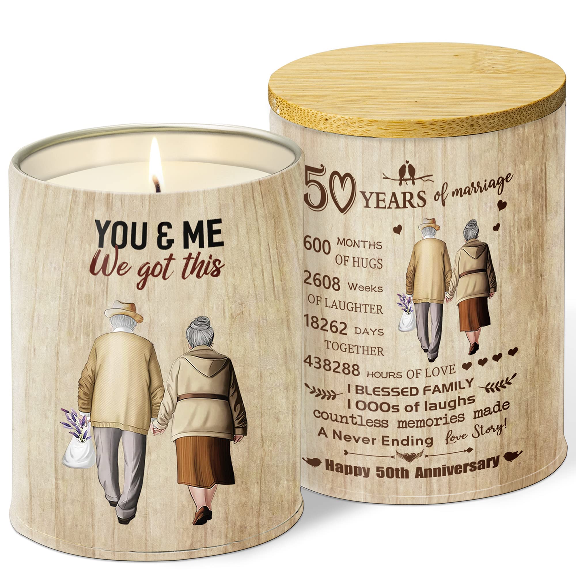 Kemeila Women's 50Th Happy Anniversary Romantic Candle Gift, Wedding Anniversary Couple Gifts For Men, 50 Years Of Marriage Lavender Candle Gift Of Wife Husband, Burn Time 50 Hours