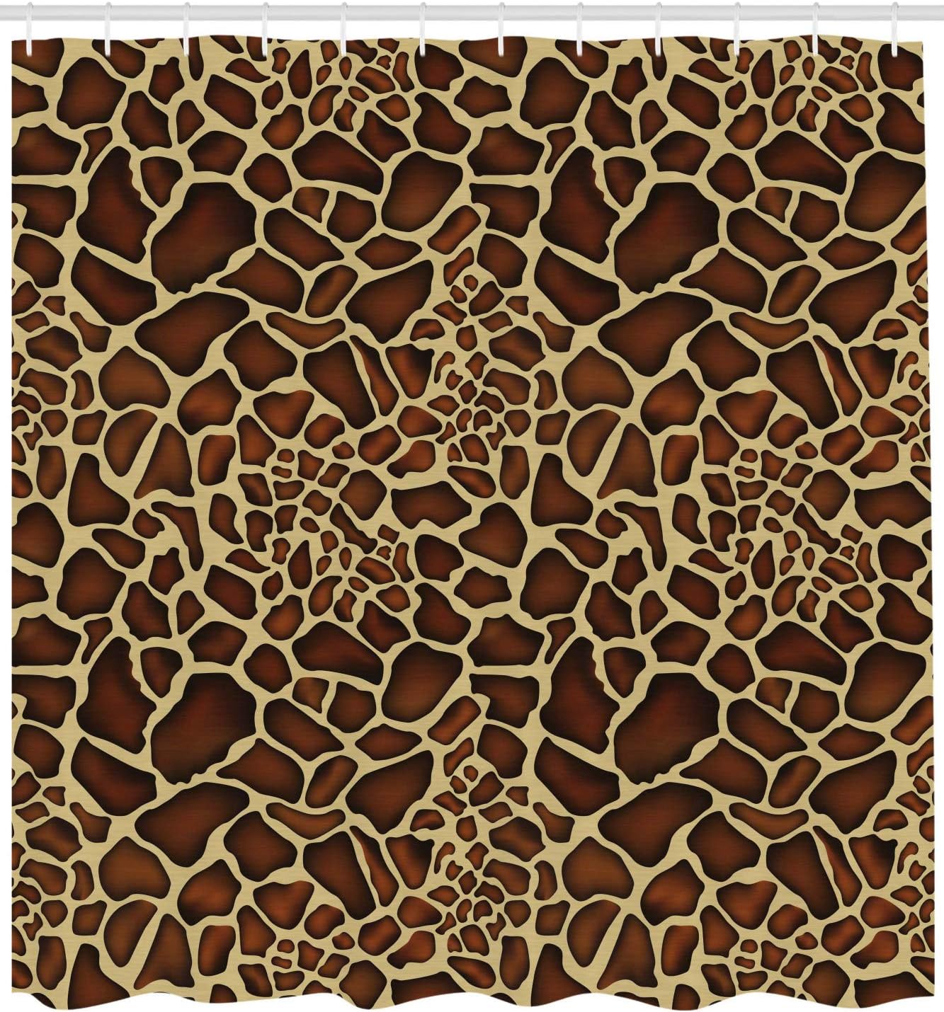 Ambesonne Zambia Shower Curtain, Giraffe Skin Pattern Wildlife Symbolic Zoo Hippie Style Picture, Cloth Fabric Bathroom Decor Set with Hooks, 69" W x 84" L, Redwood Pale Yellow