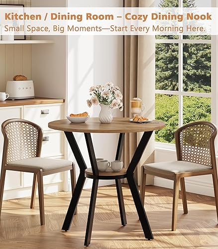 Miniatura 6 de Mesas redondas de cocina para 2-4, mesas de comedor pequeñas de 31.5 pulgadas con almacenamiento, mesa de comedor circular de madera rústica con