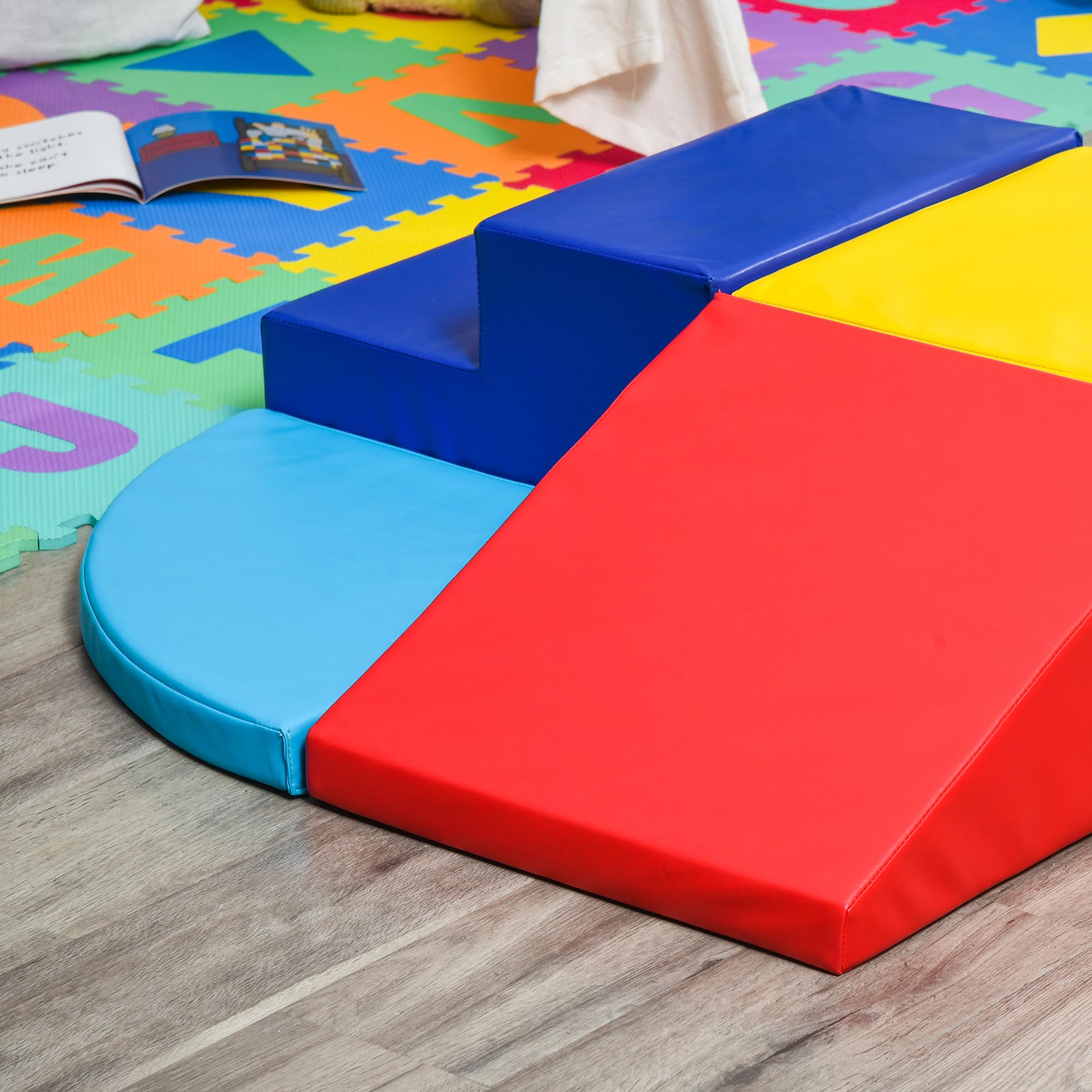 HOMCOM Juego de 4 Bloques de Psicomotricidad Infantil Bloques de Construcción Juguete para Aprendizaje para Escalar y Arrastrarse Multicolor