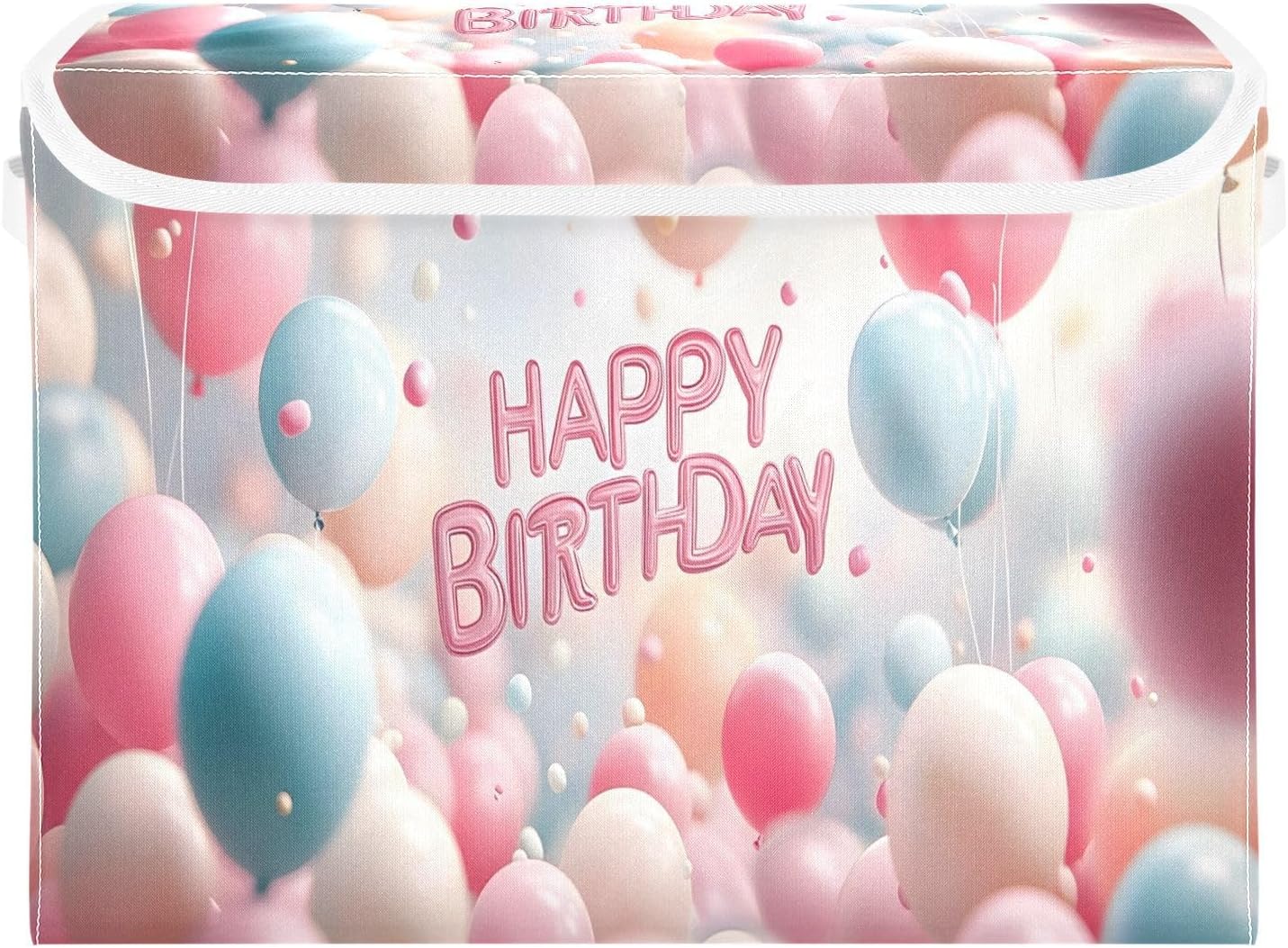 Birthday Dreamy Balloons Storage Basket with Lid Collapsible Storage Bin Fabric Box Closet Organizer for Home Bedroom Office 1 Pack