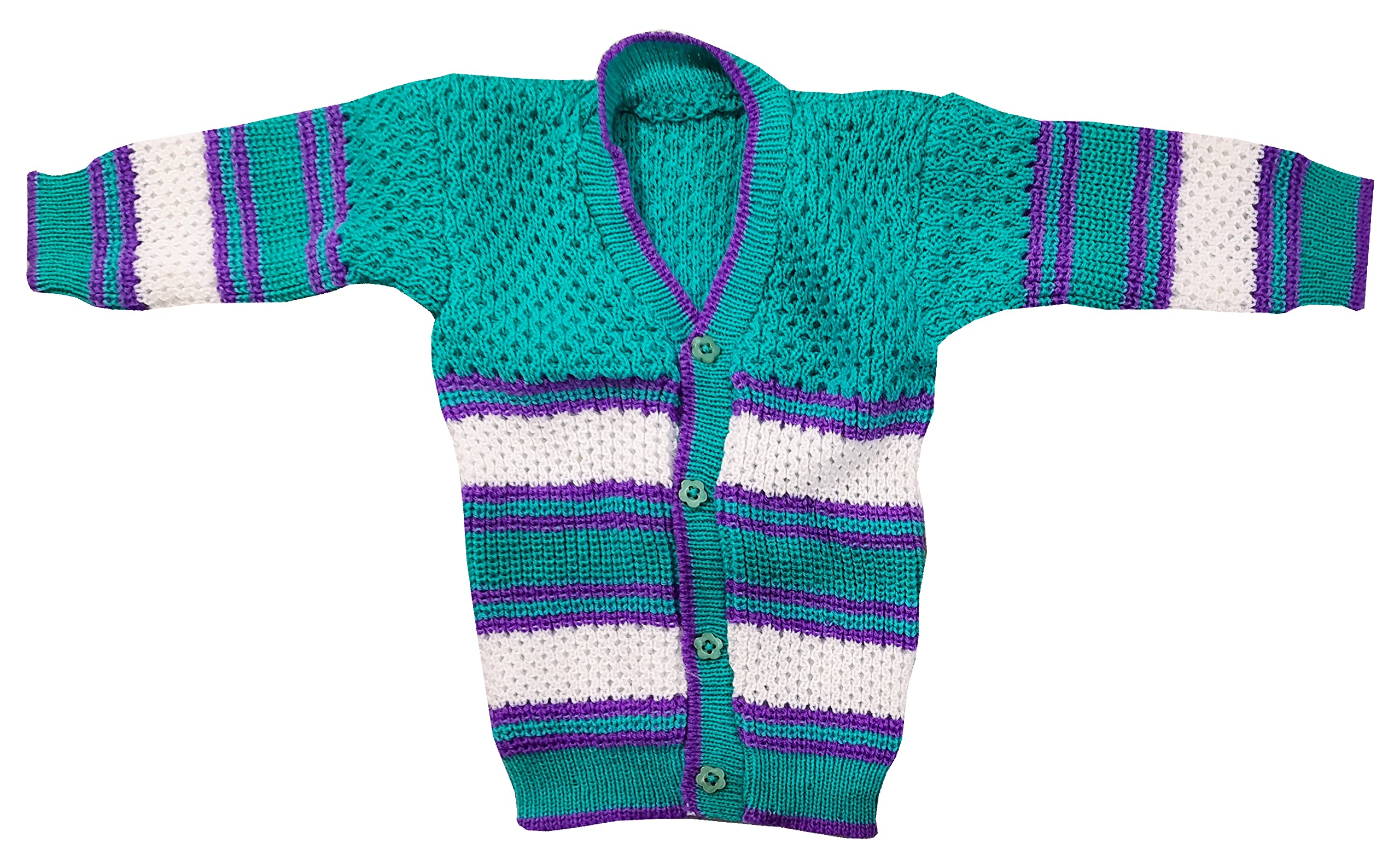 little PANDA Born Baby Sweater for Baby Boys & Baby Girls Woollen Full Sleeves, V Neck Sweater Top, Bottom, Cap & Booties Set (0-3 Months) (Green) - Image 3 thumbnail