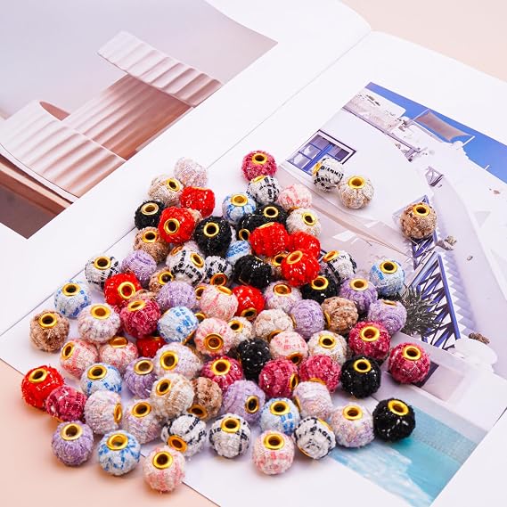 Beads for Pen 90PCS Mixed Color Pom Poms for Crafts Spacer Bead Bulk for DIY Jewelry Keychain Making Handicrafts Craft Accessories(Chic)