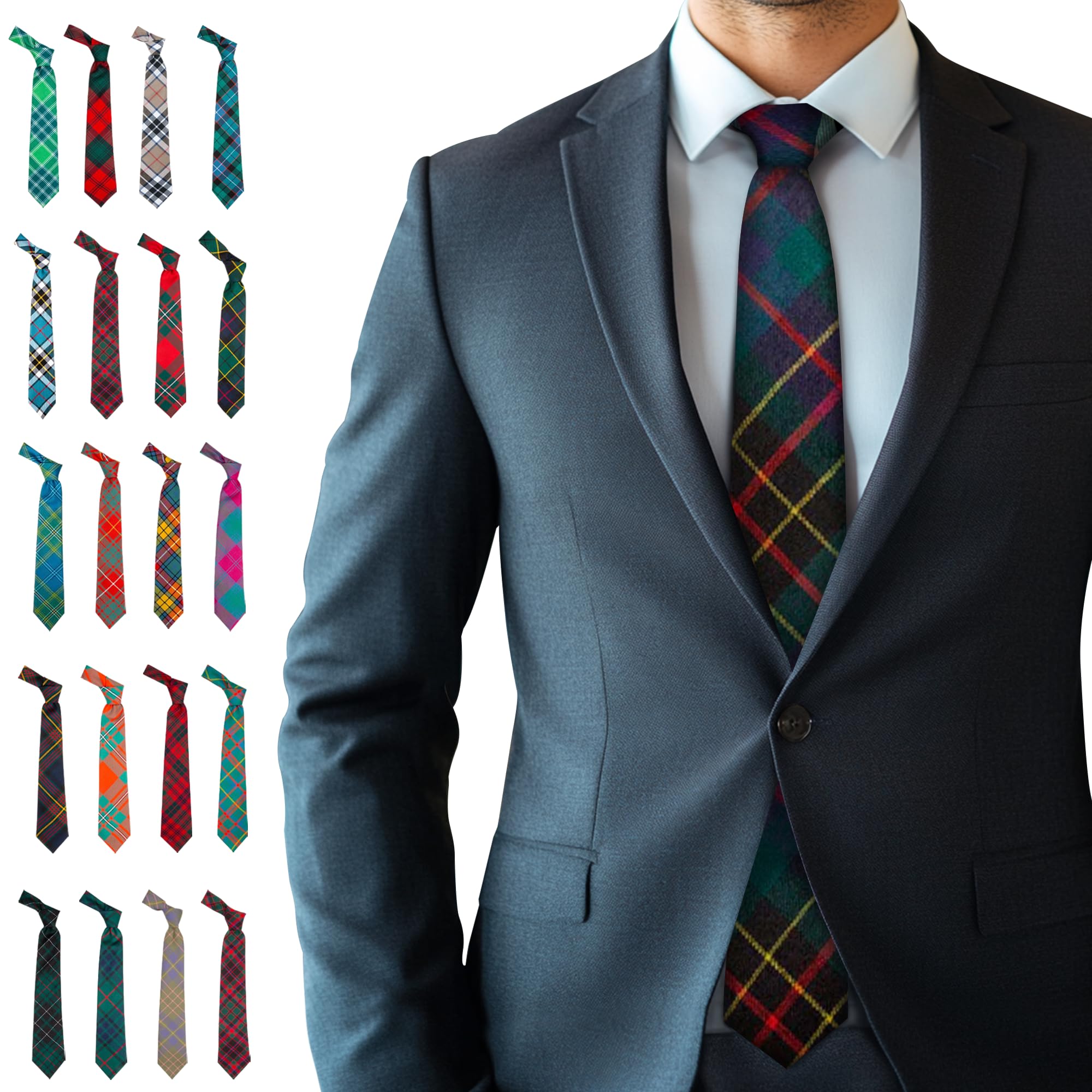 BRAW CLANS TARTANS Tartan Ties for men Made in Scotland - 100% wool - 3.15" width mens ties - Green tie for men - Brodie Hunting Scottish Tartan Valentines day, Fathers day, Wedding