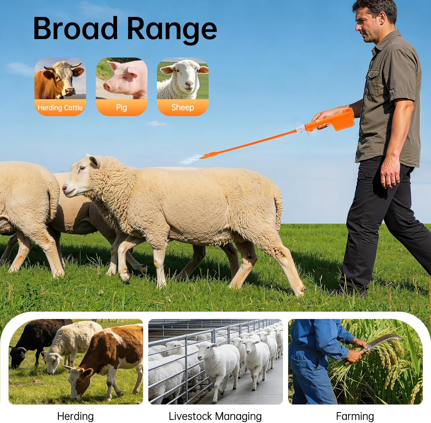 Cattle Prod for Dogs Cows, Liverstock Prod Rechargeable, Waterproof Electric Cattle Prod Stick Lightweight Cattle Prod Livestock for Cow Pig Goats with 26" Shaft
