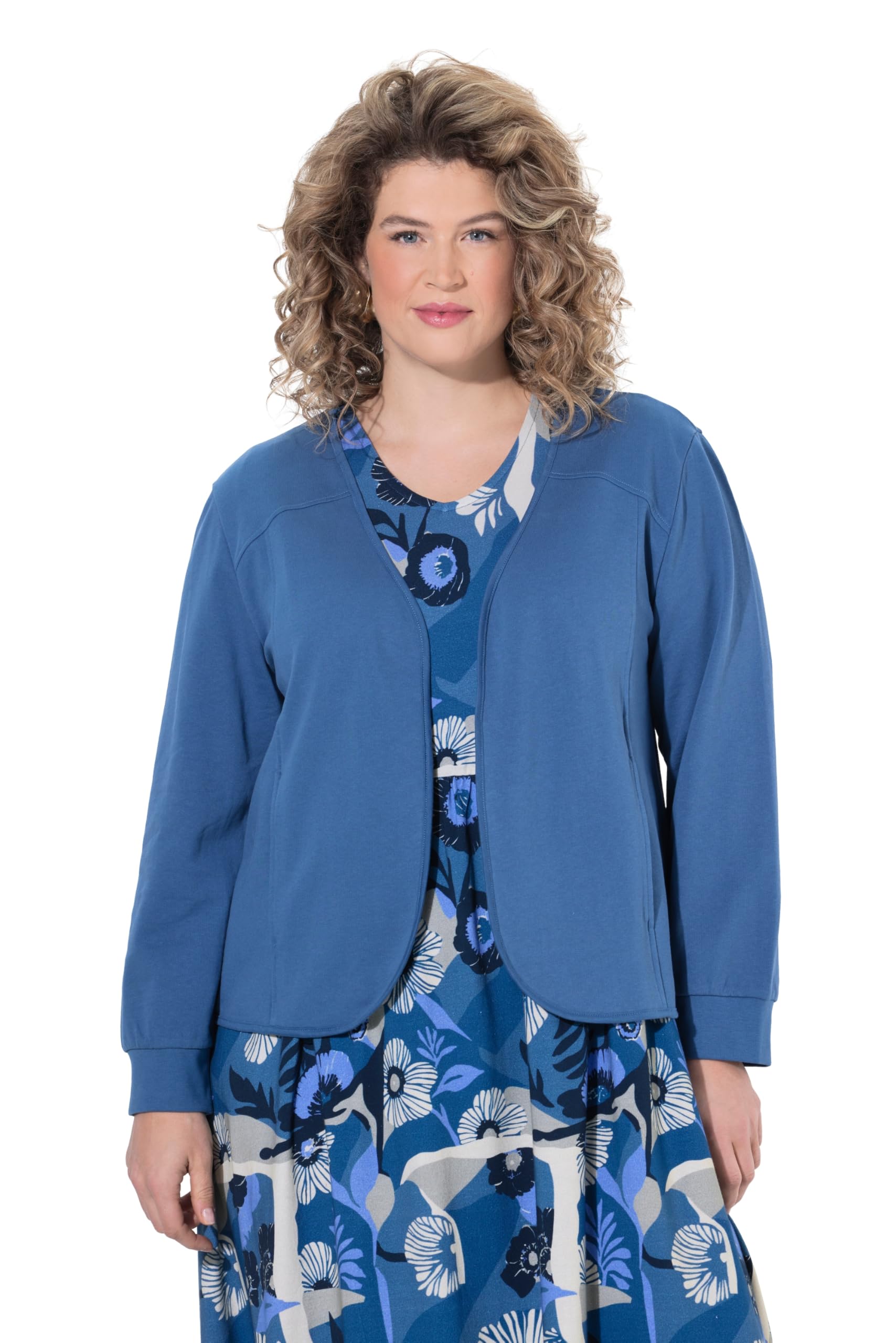 Ulla Popken Damen große Größen Übergrößen Plus Size Sweatjacke, V-Ausschnitt, Langarm, Biobaumwolle 847617