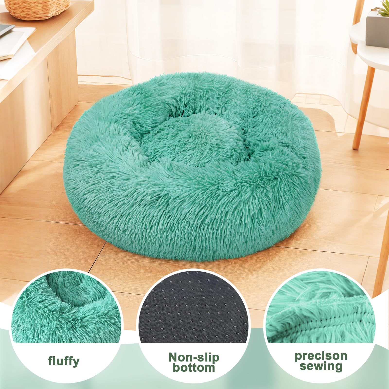MDDK DY Cuscino per cani, Cuccia Cane interno Morbida Rotonda, Anti-ansia e soffice cuccia gatto, Base Antiscivolo e Lavabile, 60 cm Verde Scuro
