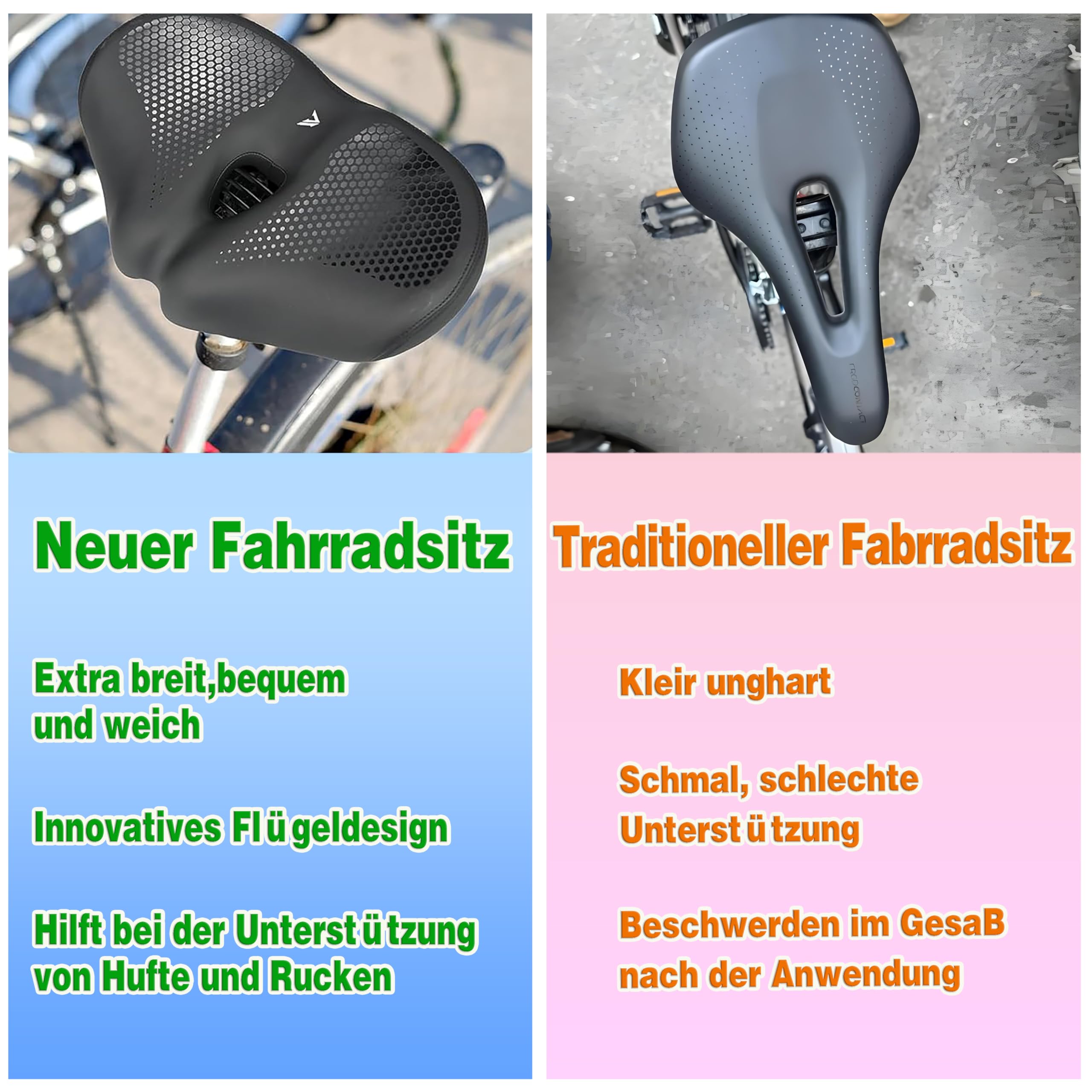 Sella per bicicletta oversize per uomo e donna, sella universale per mountain bike, city bike, bici elettriche, cyclette, comoda, extra larga, traspirante, ergonomica (nero)