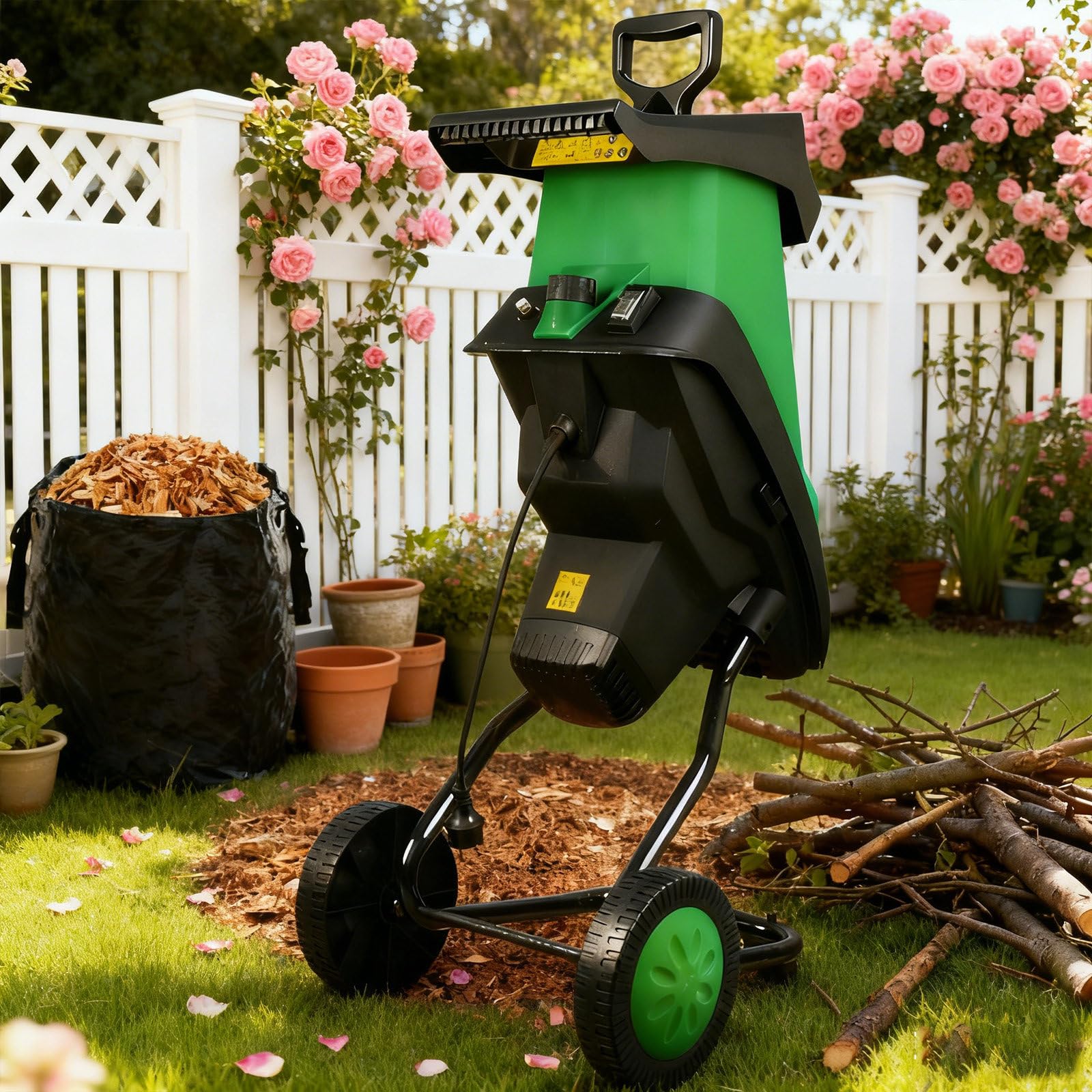 Trituradora De Jardín Eléctrica De 2400 W, Astilladora De Madera, con 2 Juegos De Cuchillas De Acero Al Manganeso Y Bolsa Recolectora De 50 L, Tritura Ramas De hasta 40 Mm/1,57"
