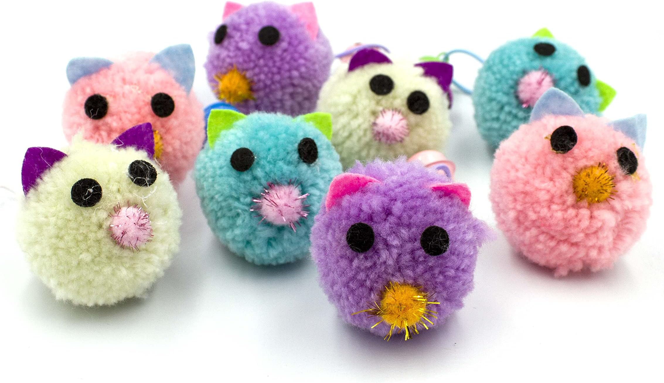Pupsik Mice Plush Toys with Ring Bells Interactive Catch Play Toys for Cat, Pack of 8 Mice