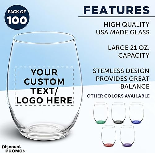 Miniatura 9 de DISCOUNT PROMOS Juego de 10 copas de vino ARC sin tallo, 21 onzas, texto personalizable, logotipo, Chardonnay, Cabernet, Merlot, Sauvignon, verde