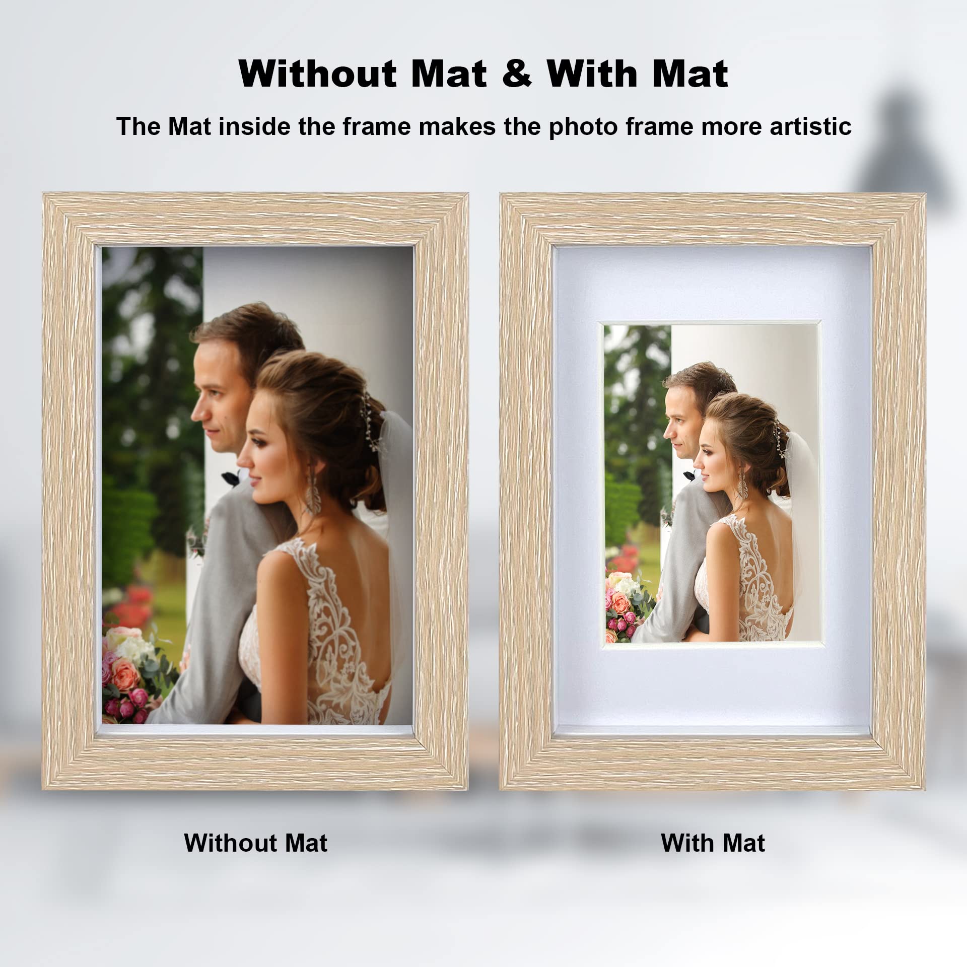 8x10 Shadow Box Frame, 4 Pack Picture Frame Set, Wall Picture Frame, Farmhouse Wood Rustic Picture Frames with Tempered Glass Gallery Wall Tabletop Display (Natural Wood, 8X10)