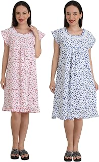 REDGLO Women's Cotton Short Night Dress Printed Knee Length Night Gown Free-Size Price In India