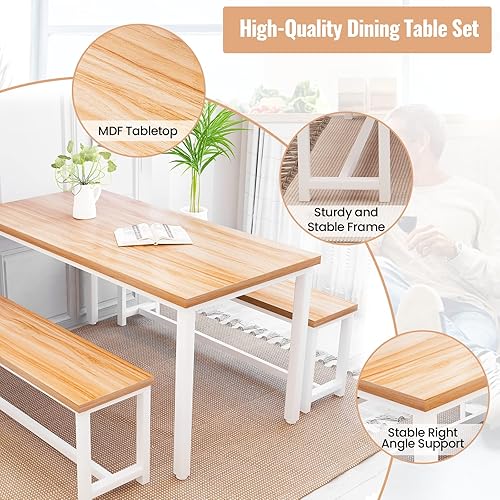 Miniatura 4 de Recaceik Juego de mesa de comedor con banco, juego de muebles de comedor de 3 piezas, juego de mesa de cocina, estructura resistente, comedor que