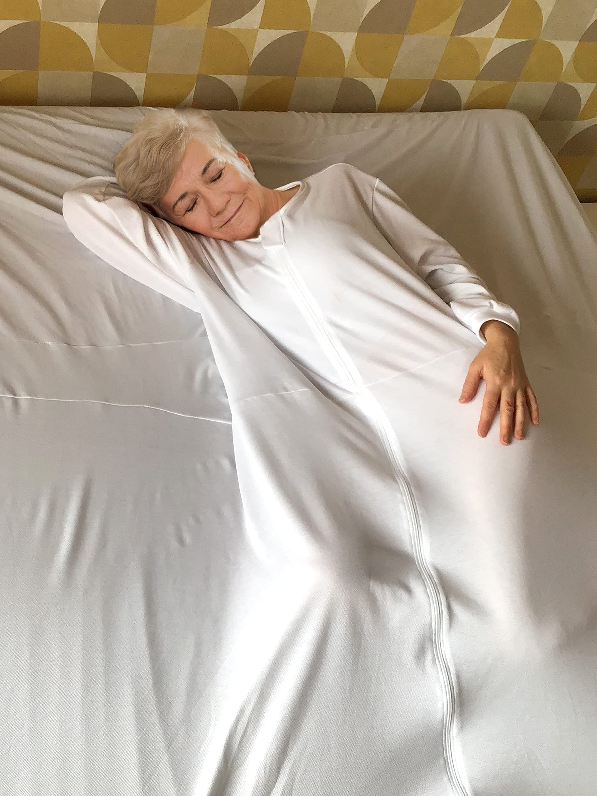 Sábana de Seguridad para Geriatría | Cama Adulto 90x190cm | Manga Larga | Algodón Peinado OEKO-TEX | Cierre Cremallera | Marca Amama