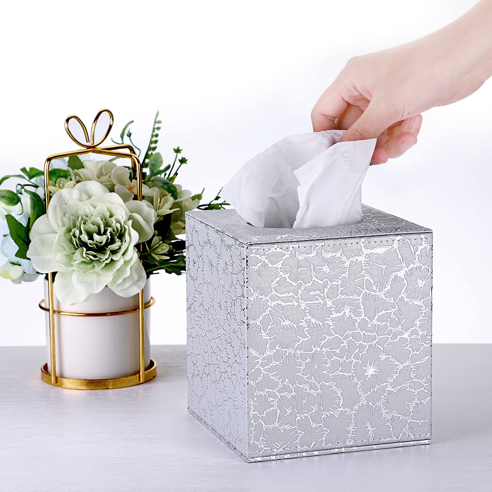 BTSKY Copertura quadrata in pelle ecologica in poliuretano, elegante contenitore per fazzoletti con fondo magnetico, decorativo per comò, comodino, tavolo, piano di lavoro, casa, ufficio, auto
