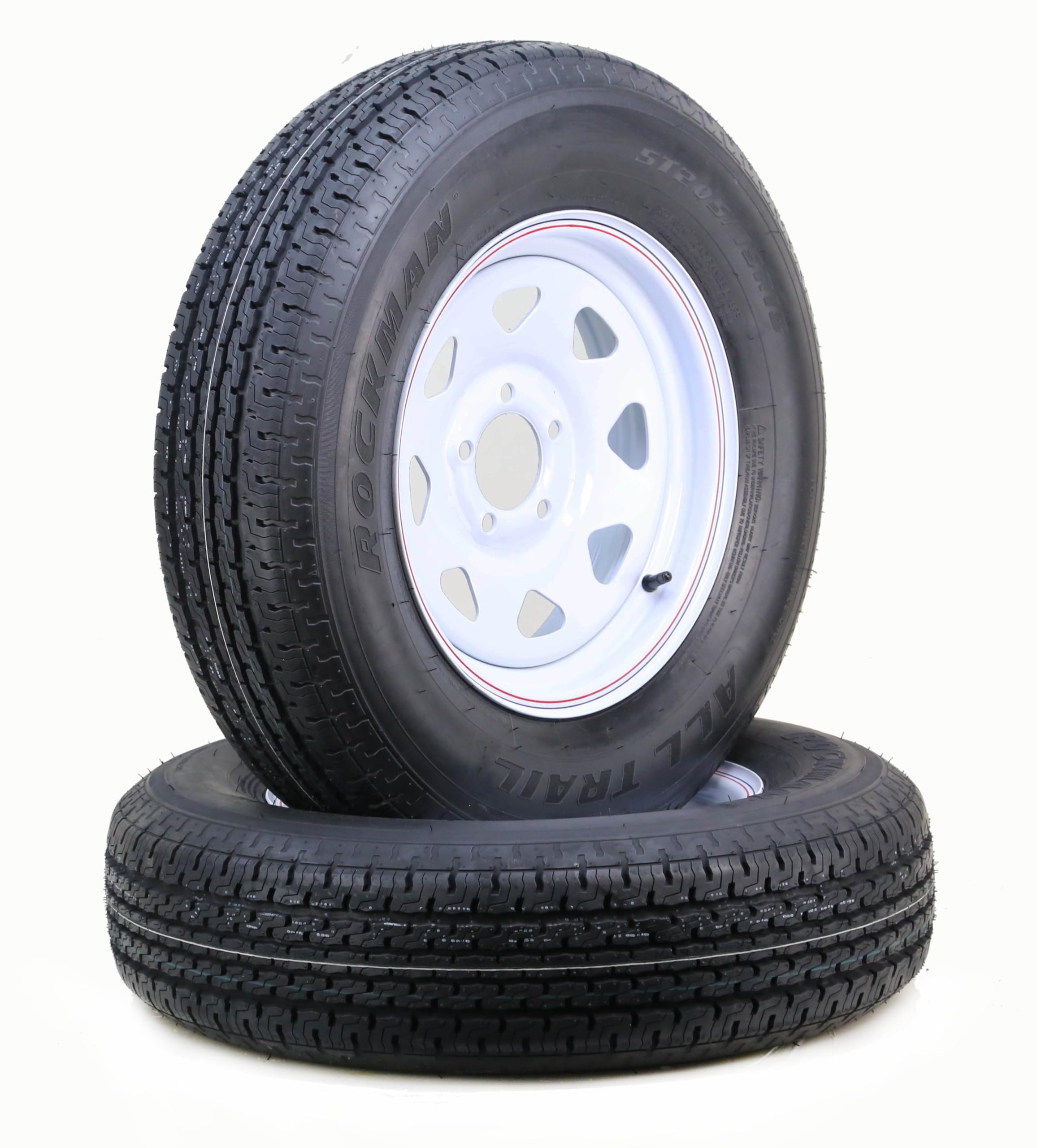 ROCKMAN ST205/75R15 Trailer Tire & Wheel Assembly (Set of 2) with White Spoke Rim