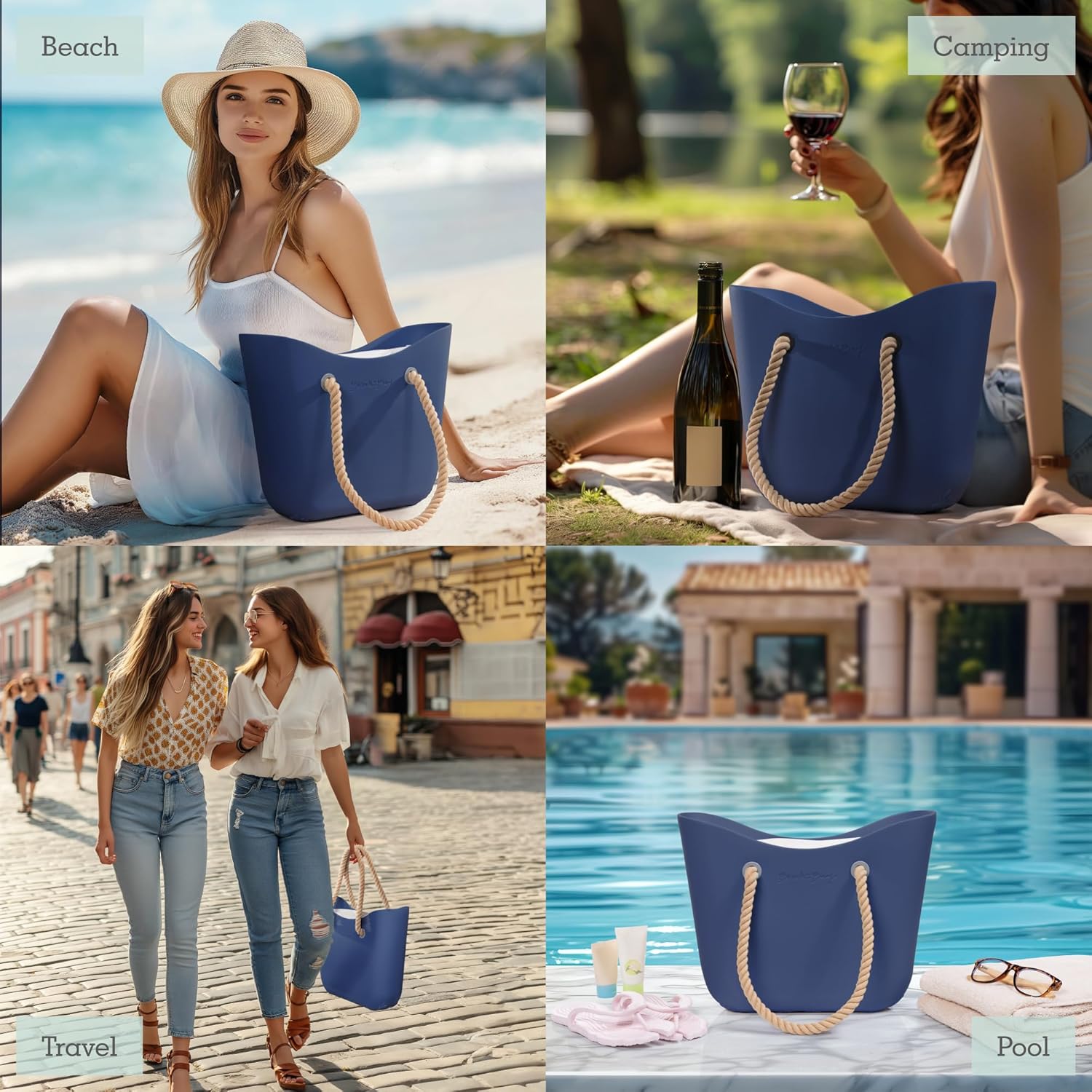 Brook + Bay Beach Bag Rubber Tote Bag with Zipper - Travel Bag, Beach Bags Waterproof Sandproof, Beach Bag for Women