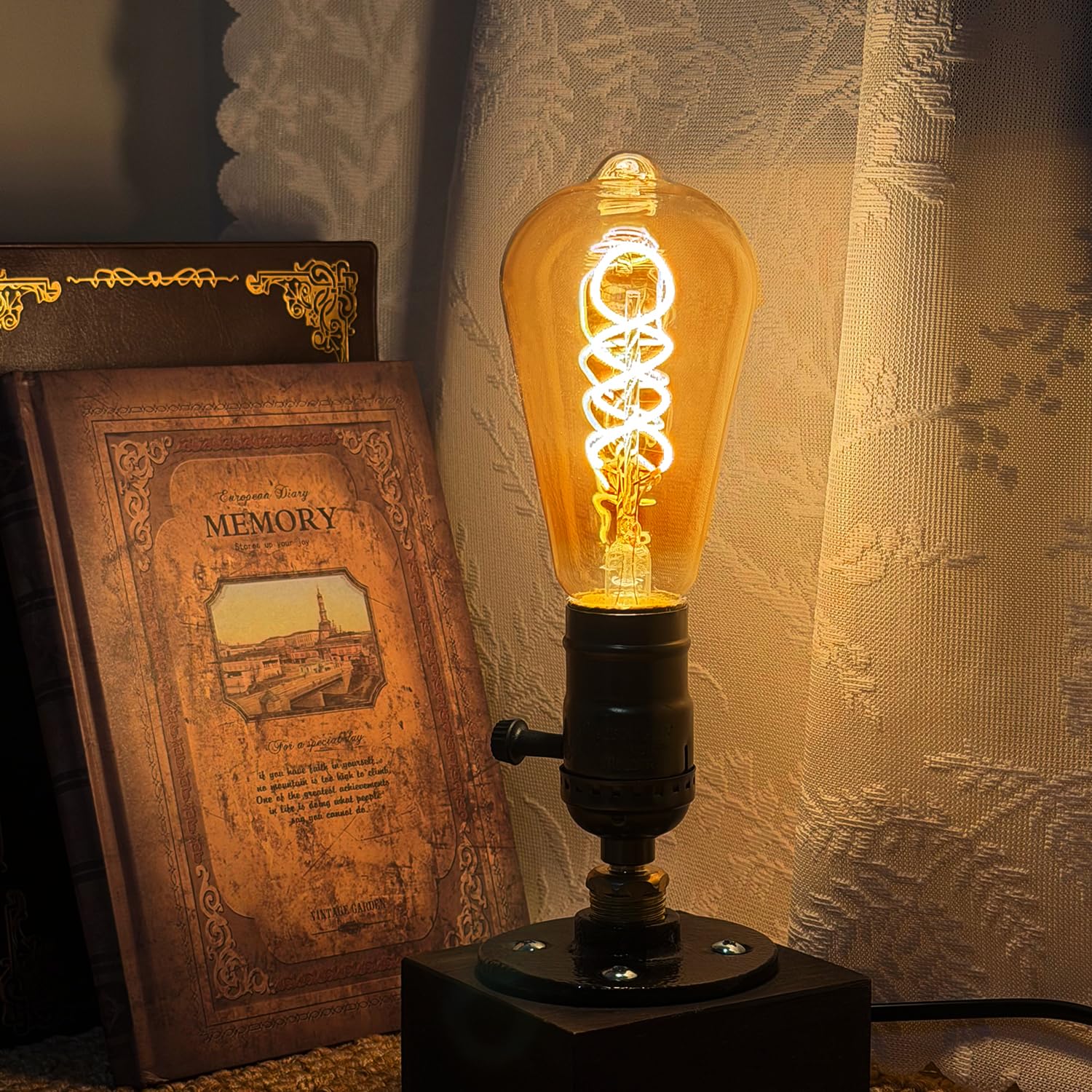 Edison Vintage Glühbirne E27,E27 LED Vintage 4W ST64 2700K Warmweiss Retro Glühbirne LED Filament Lampe für Retro Beleuchtung im Wohnzimmer/Schlafzimmer/Esszimmer - Bernstein, 6 Stück