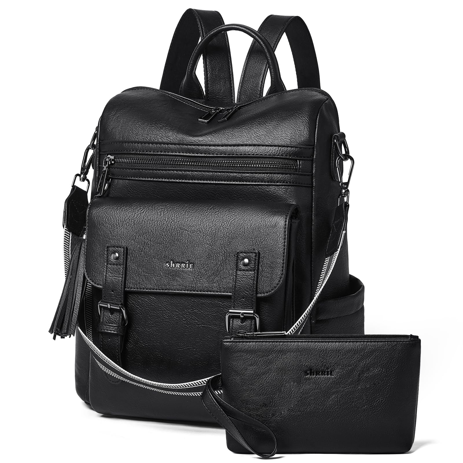 Shrrie Sac a Dos Femme en Cuir Vegan,Sacs à Main Portés Dos Antivol Imperméable Elegant Leger,Sacs à Dos Cartable avec Sangle de Guitare Amovible,Backpack Casual pour Voyage Travail Loisirs