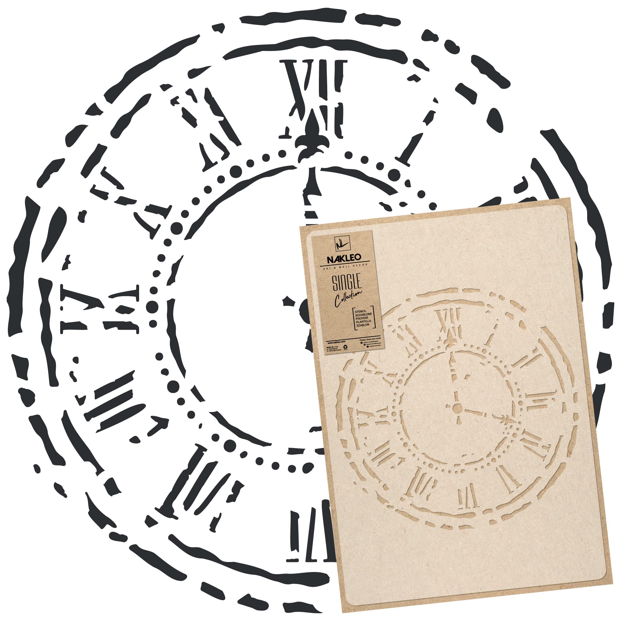 NAKLEO Reusable Plastic Wall Stencil - 43x64cm / 17" x 25" - Wall Clock Face - Large Wallpaper Pattern Painting DIY Art Craft Template - Fabric Furniture Wood Canvas