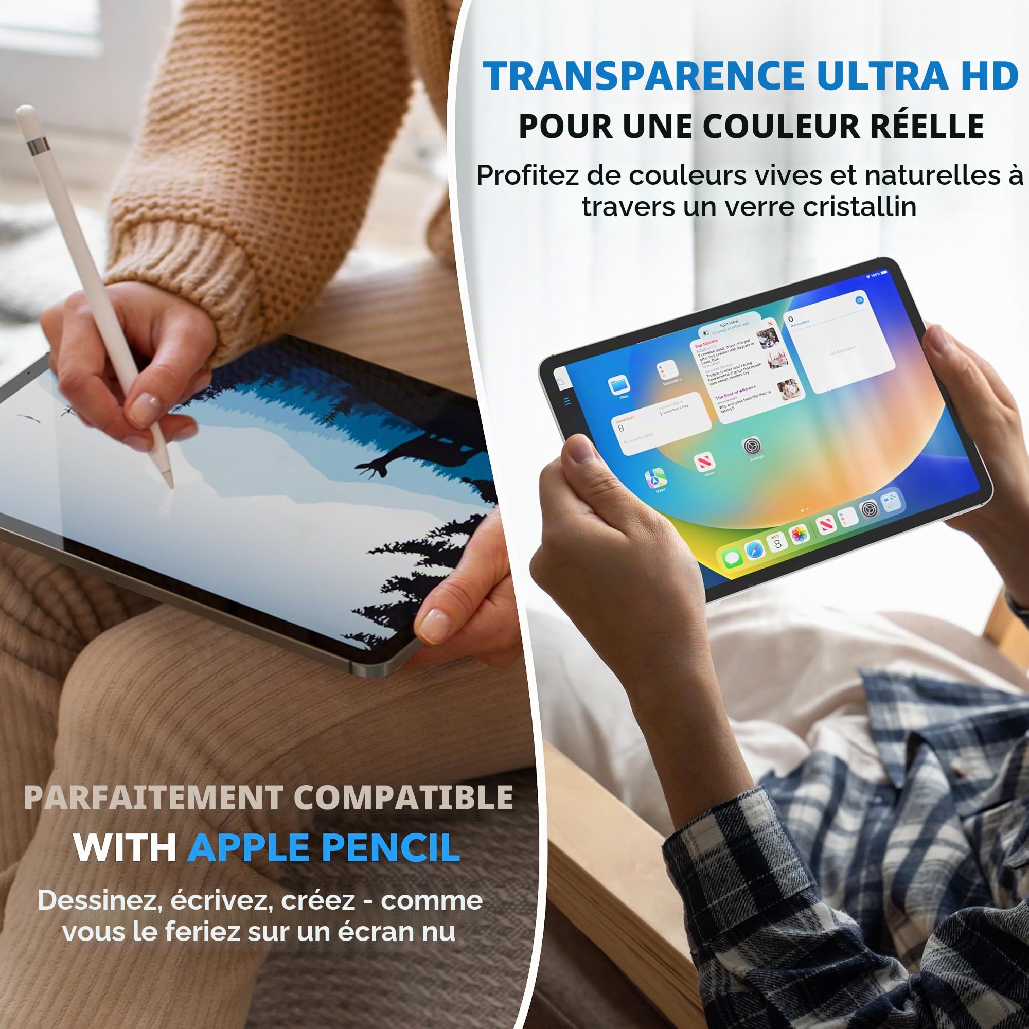 Deppa Verre Trempé avec iPad Air 13 Inch M4/M3/M2 (2026/2025/2024, 8th/7th/6th Gen) kit d’installation facile – compatible Face ID & Apple Pencil, couverture complète