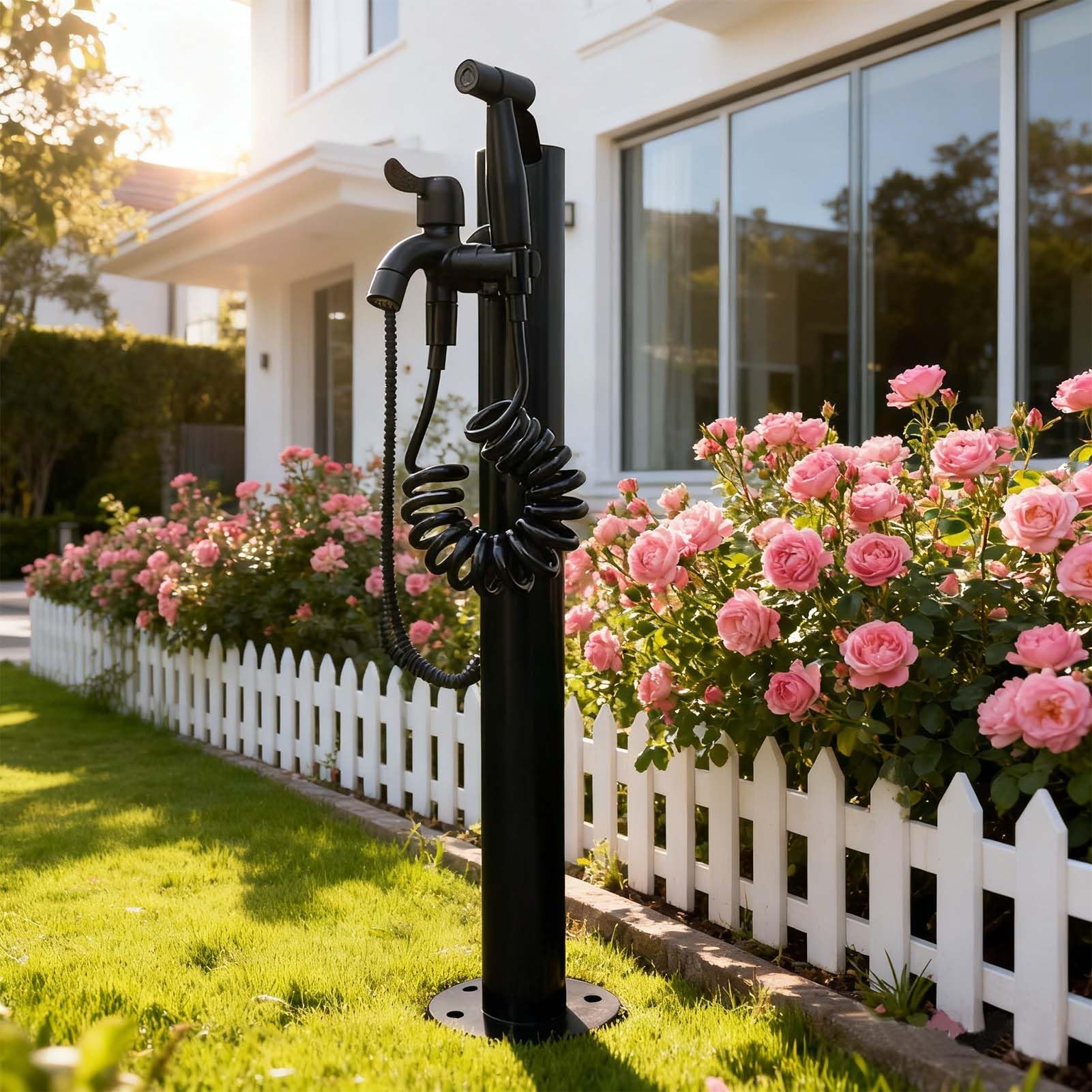 XDLEDMKIZ Garden Water Column Faucet 23.6'' Cylindrical Floor Mount Water Tap Stainless Steel Freeze Proof Vertical Water Hydrant for Plant