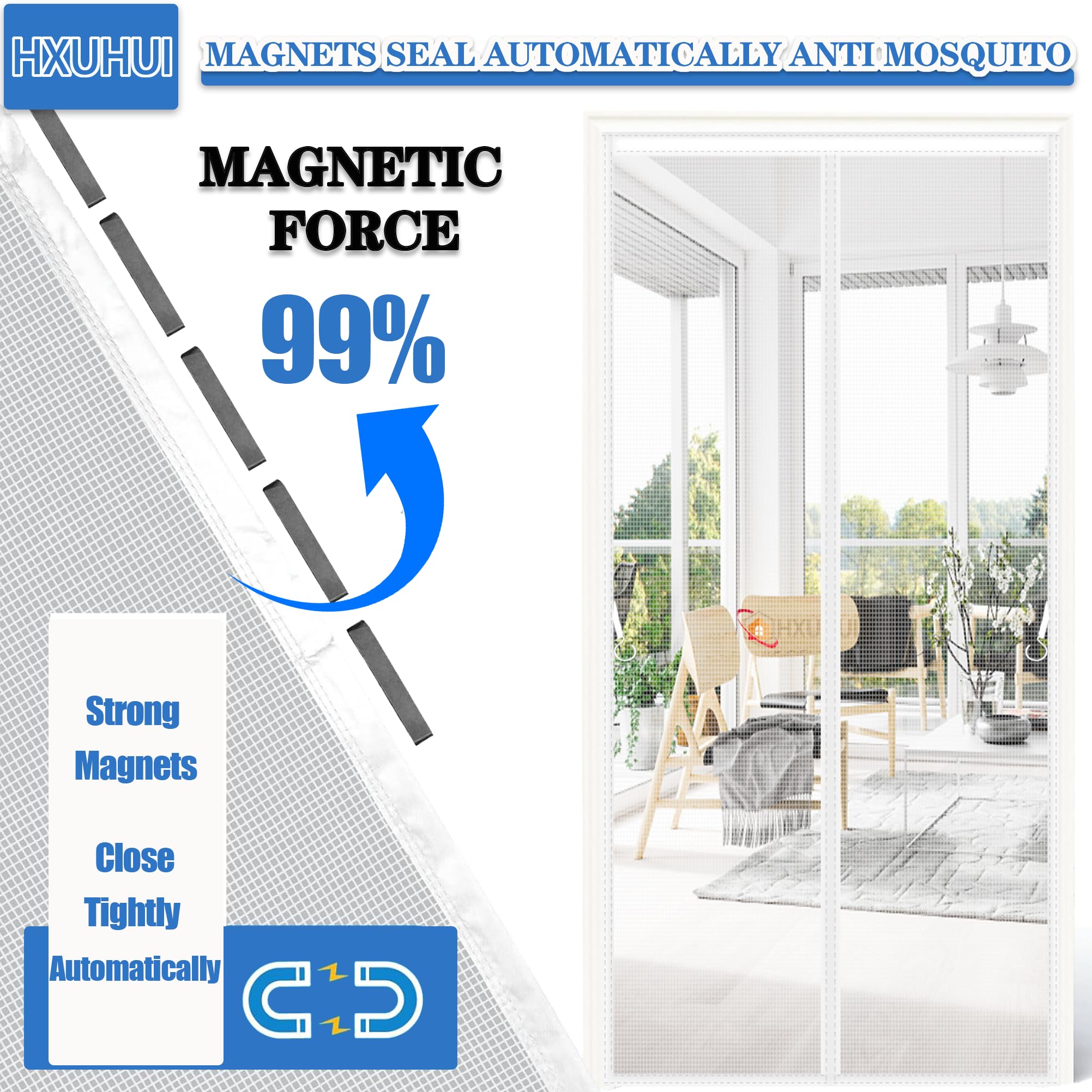 Moustiquaire Magnétique Rideau Blanc 200x220cm Moustiquaire sur Mesure de Porte Rideau Anti Mouche Fermeture Automatique Sans Perçage pour Porte Garage Balcon Terrasse