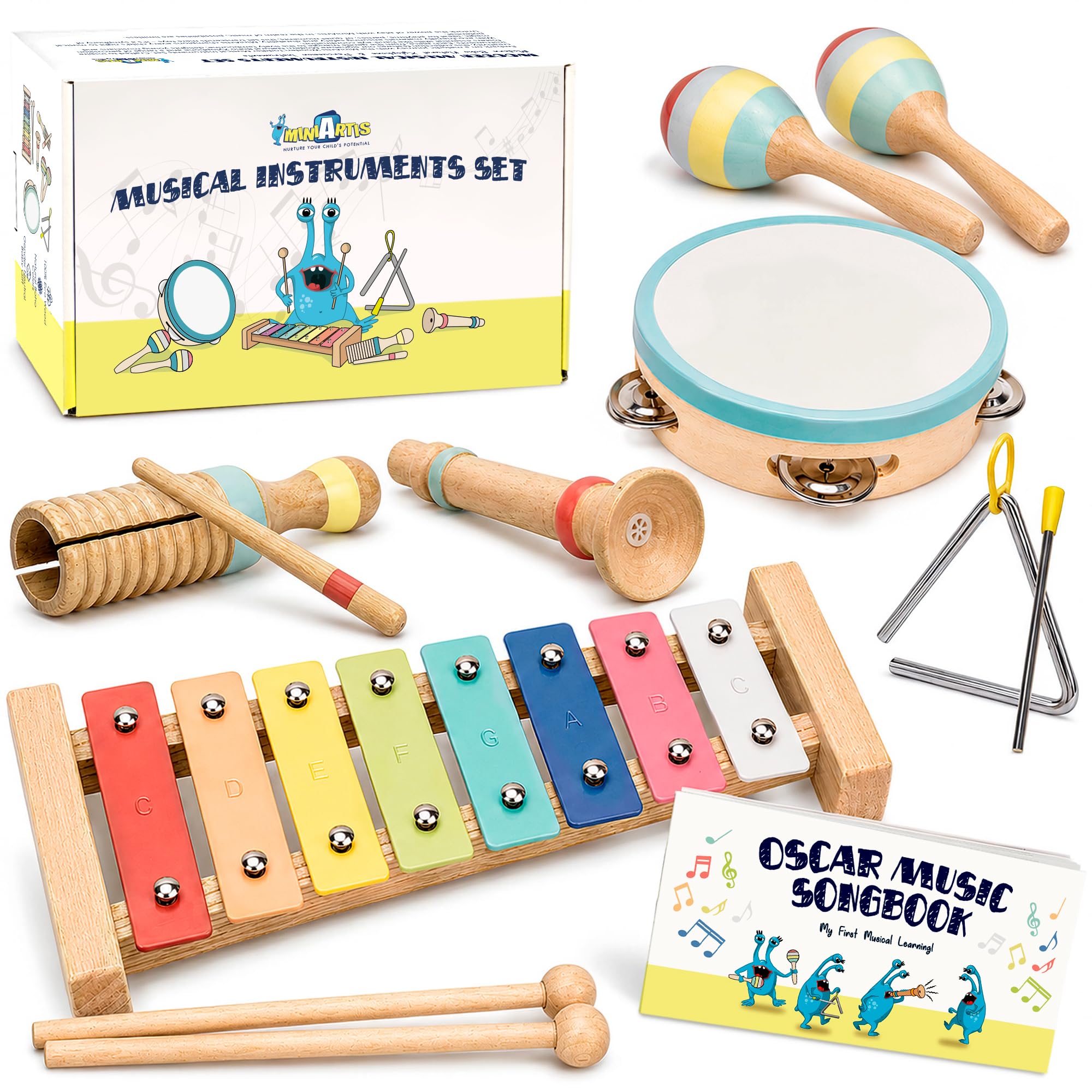 Kids Musical Instruments Set with Montessori Wooden Toys and Xylophone Set