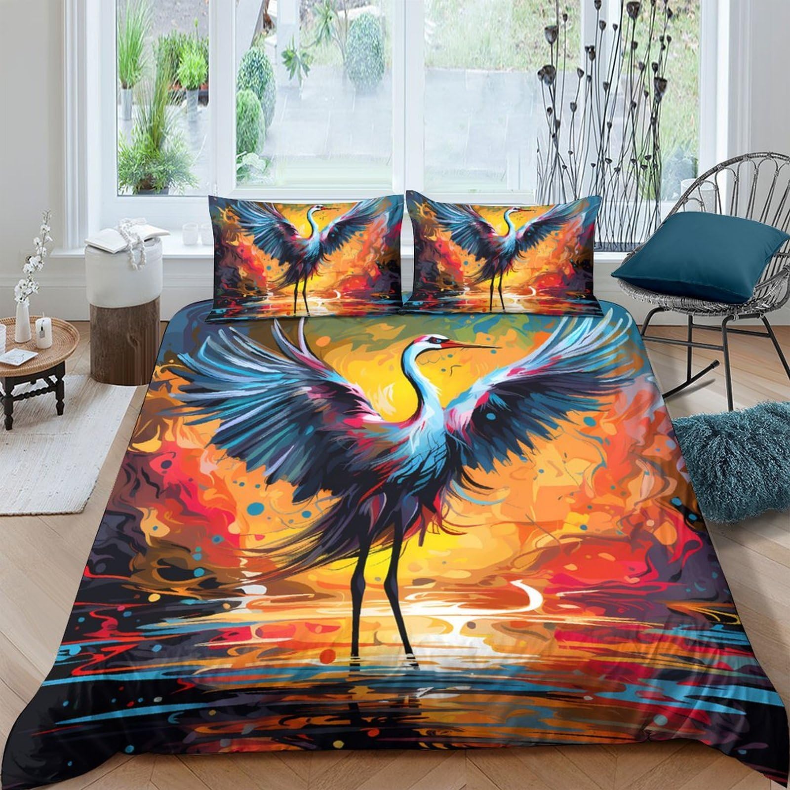 Ctjqhvkz Style-10 3D Printed Sunset Crane Fitted Sheet Microfiber Soft Breathable Abstract Sky Mattress Cover For Bedroom Home Decor Single（135X200cm）
